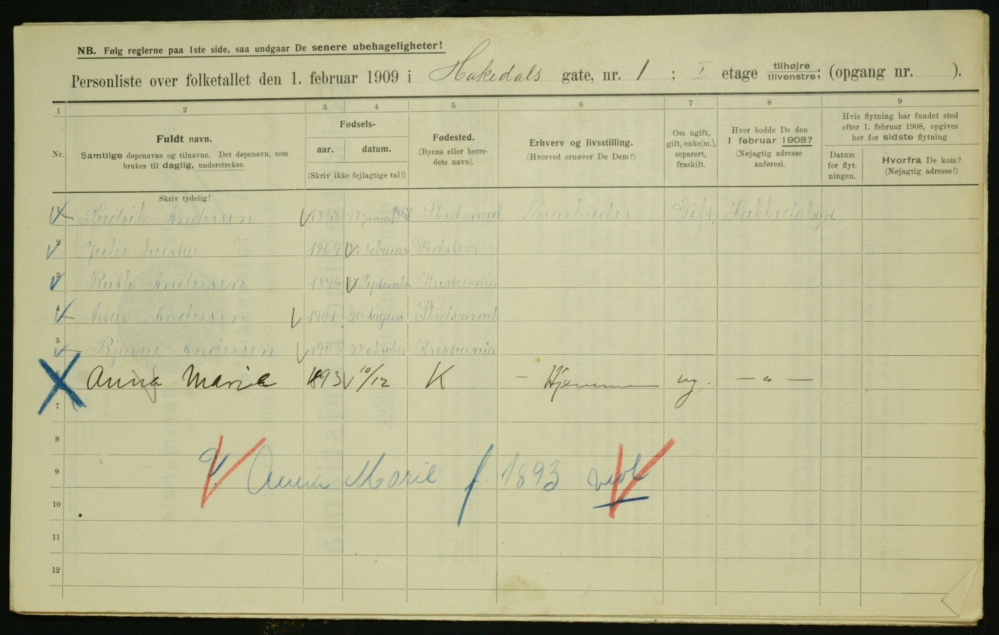 OBA, Kommunal folketelling 1.2.1909 for Kristiania kjøpstad, 1909, s. 21848