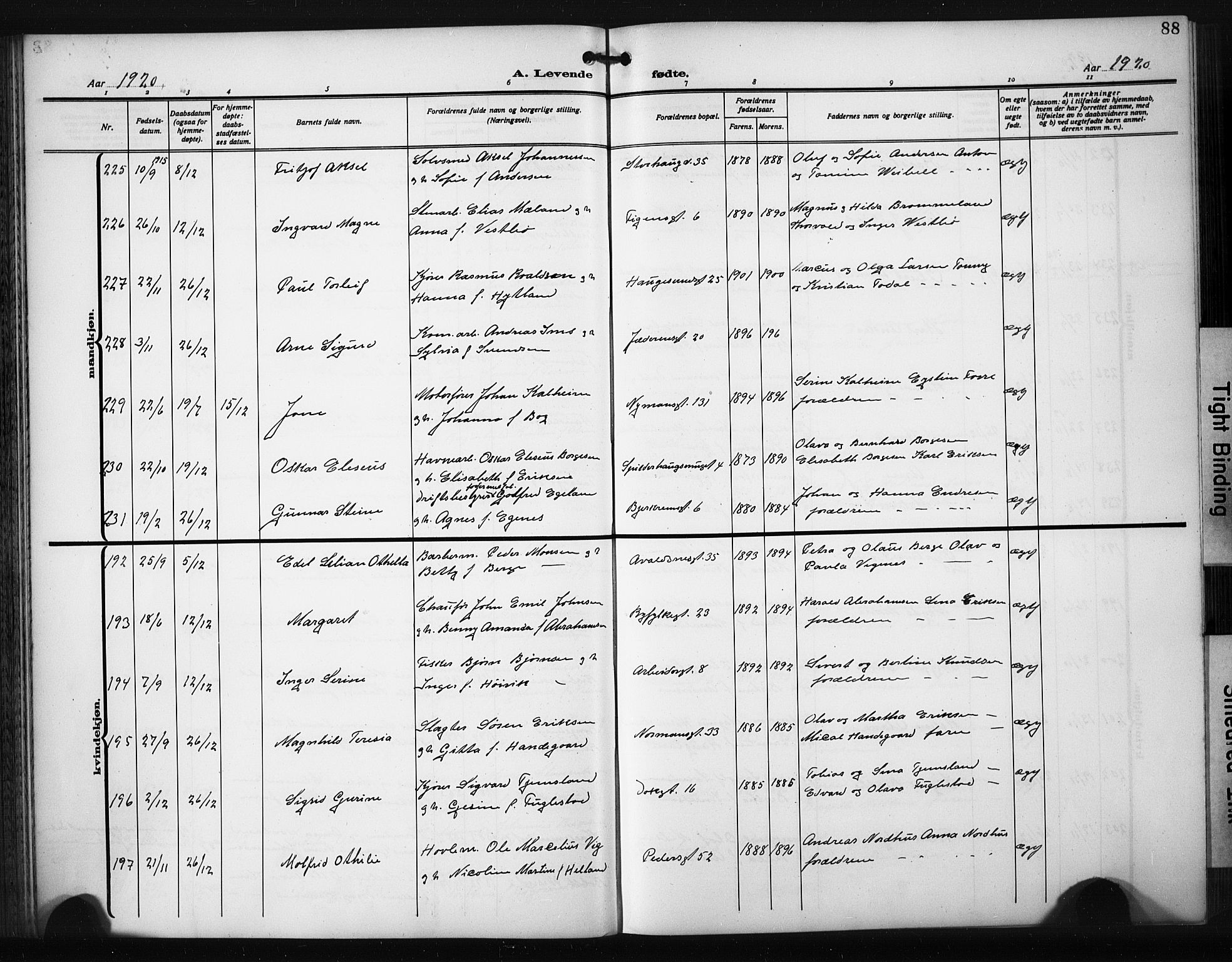 St. Johannes sokneprestkontor, AV/SAST-A-101814/001/30/30BB/L0008: Klokkerbok nr. B 8, 1918-1929, s. 88