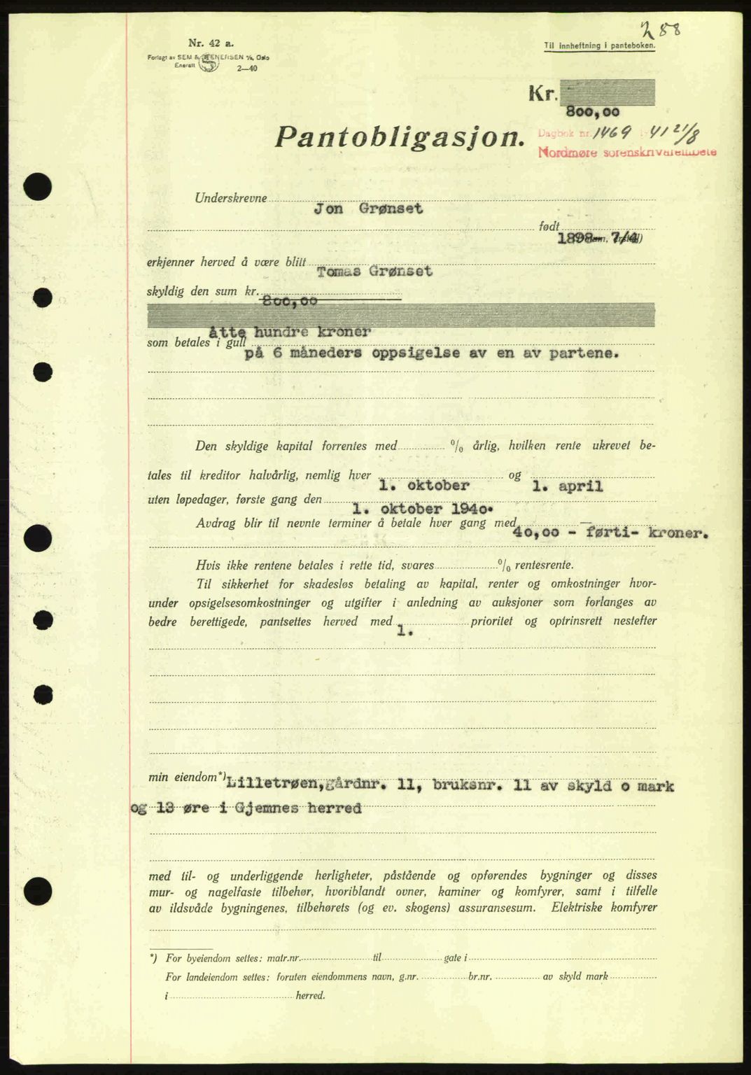 Nordmøre sorenskriveri, SAT/A-4132/1/2/2Ca: Pantebok nr. B88, 1941-1942, Dagboknr: 1469/1941