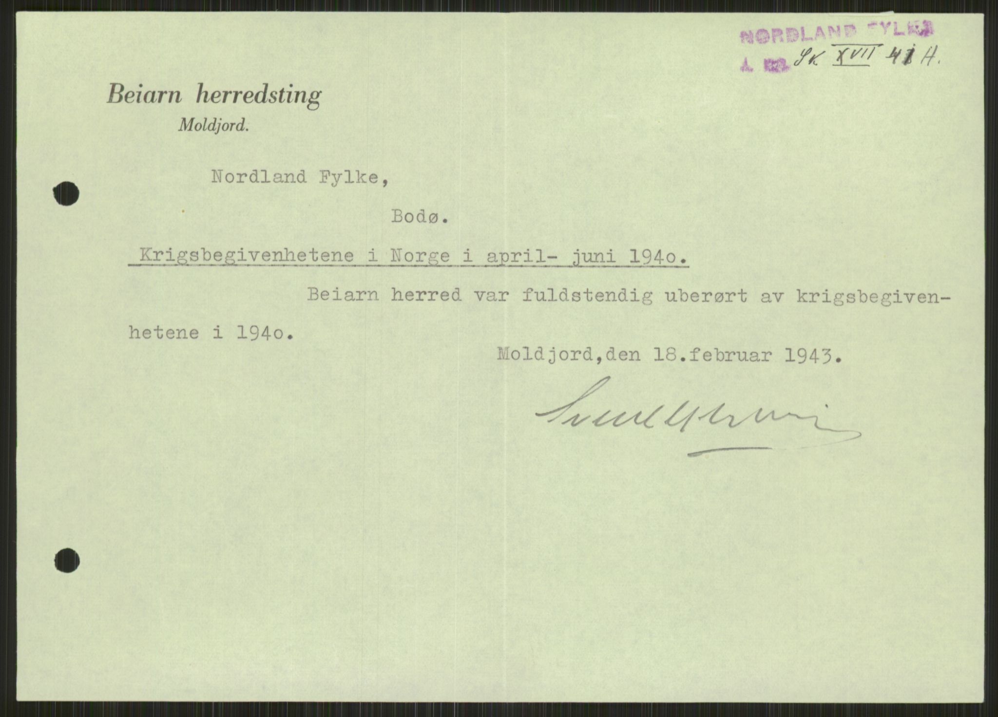 Forsvaret, Forsvarets krigshistoriske avdeling, AV/RA-RAFA-2017/Y/Ya/L0017: II-C-11-31 - Fylkesmenn.  Rapporter om krigsbegivenhetene 1940., 1940, s. 46