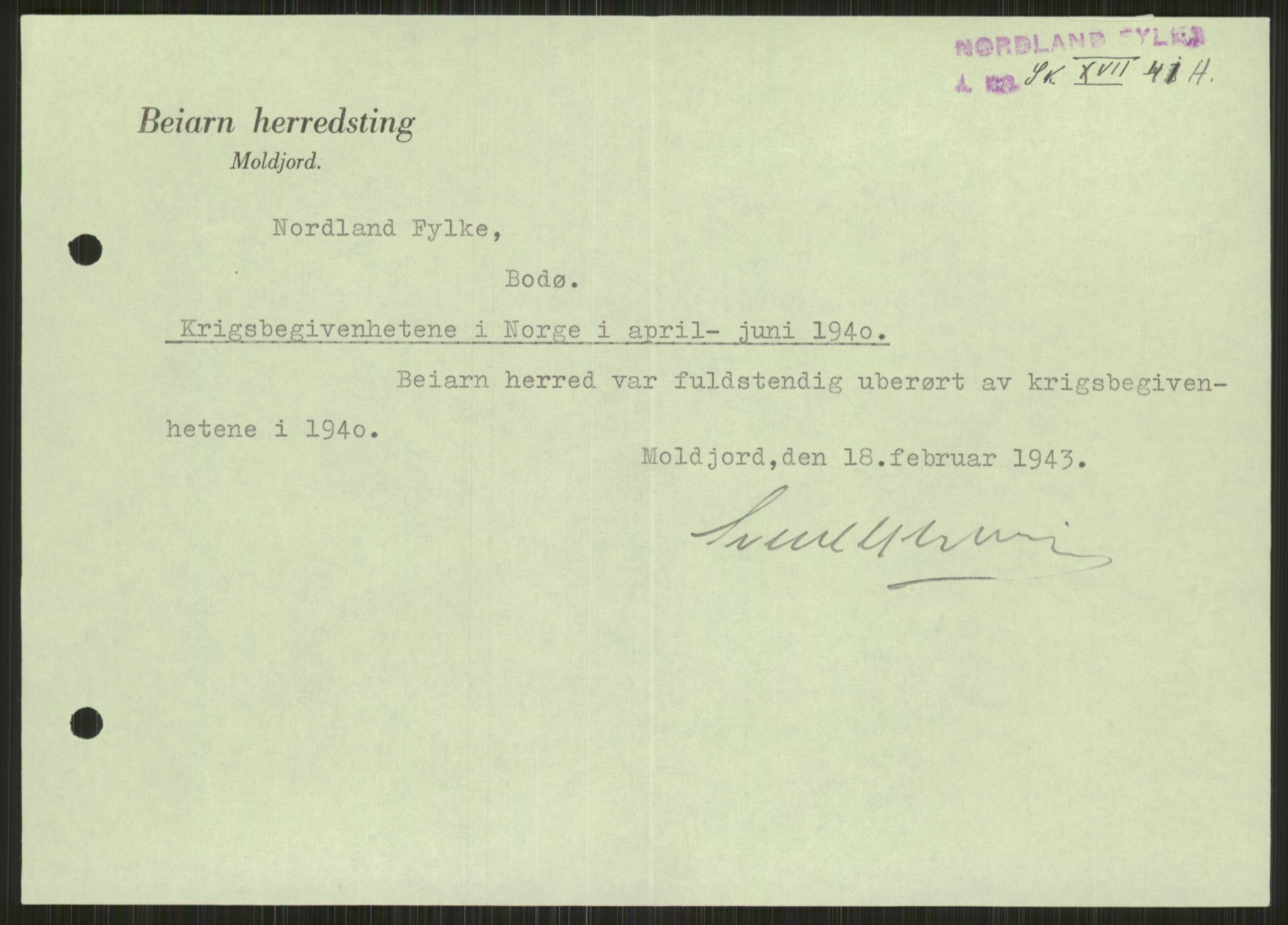 Forsvaret, Forsvarets krigshistoriske avdeling, RA/RAFA-2017/Y/Ya/L0017: II-C-11-31 - Fylkesmenn.  Rapporter om krigsbegivenhetene 1940., 1940, s. 46