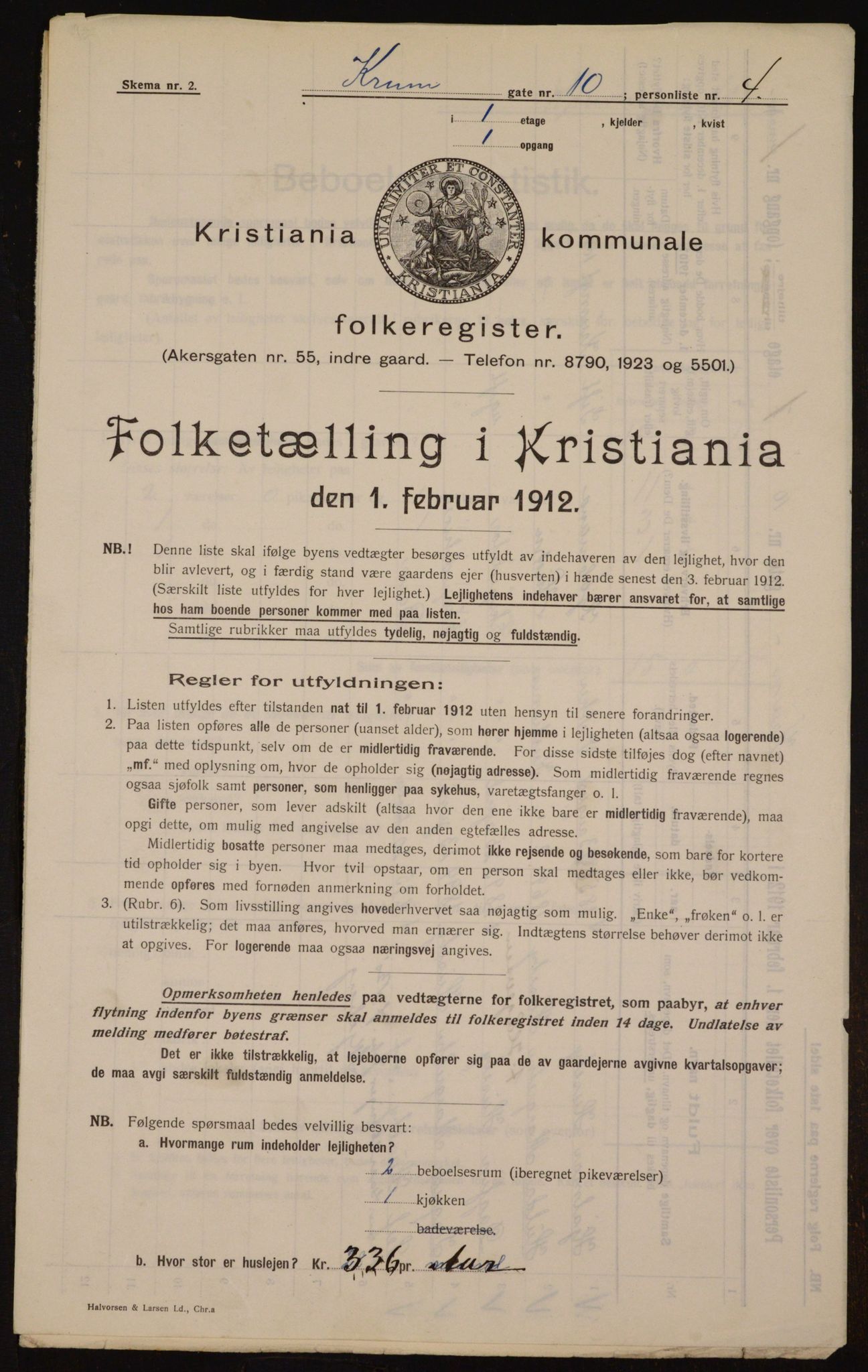 OBA, Kommunal folketelling 1.2.1912 for Kristiania, 1912, s. 55191