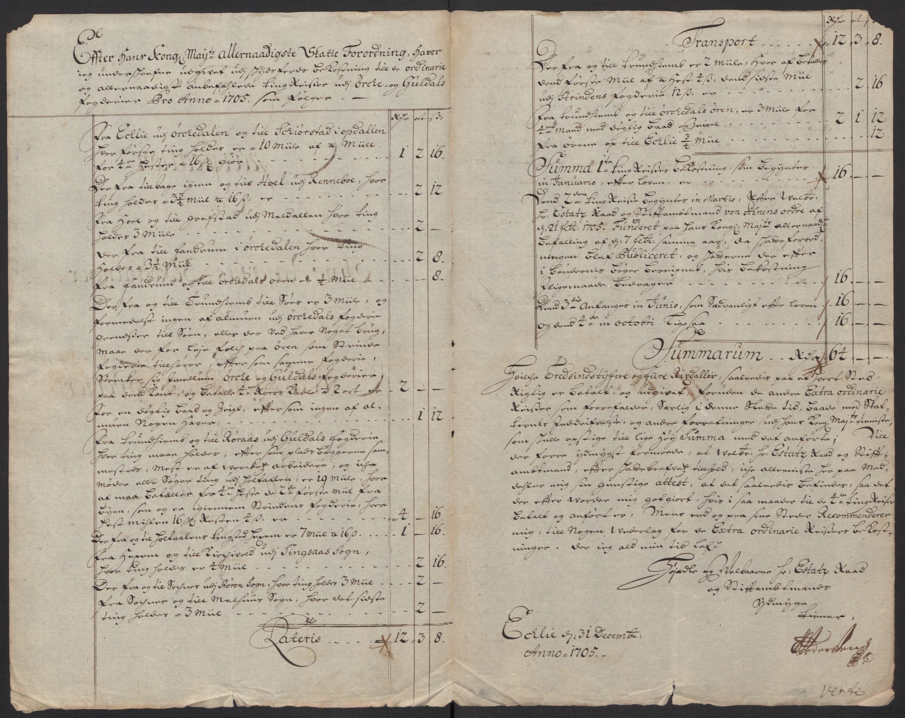 Rentekammeret inntil 1814, Reviderte regnskaper, Fogderegnskap, RA/EA-4092/R60/L3955: Fogderegnskap Orkdal og Gauldal, 1705, s. 448