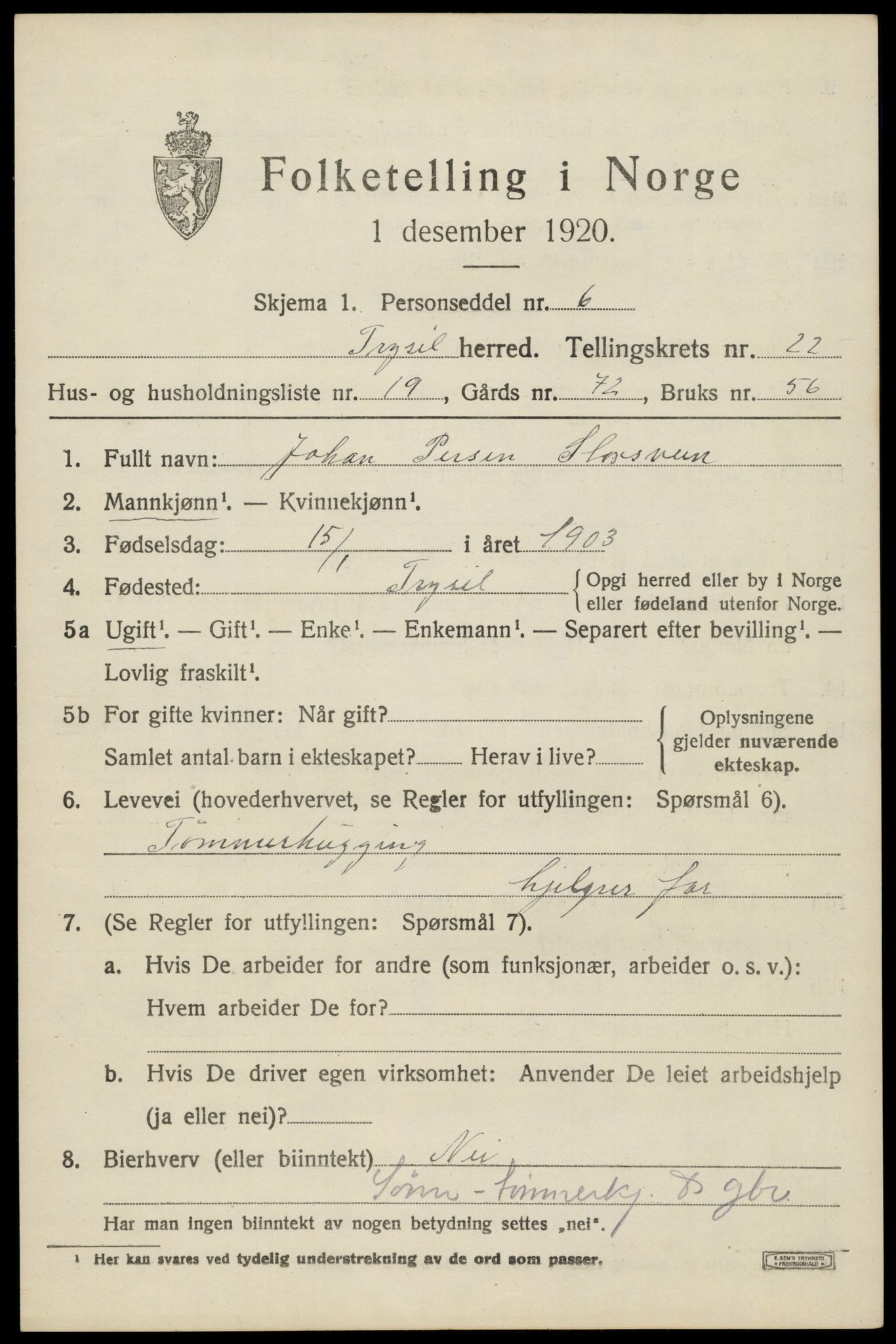 SAH, Folketelling 1920 for 0428 Trysil herred, 1920, s. 14837
