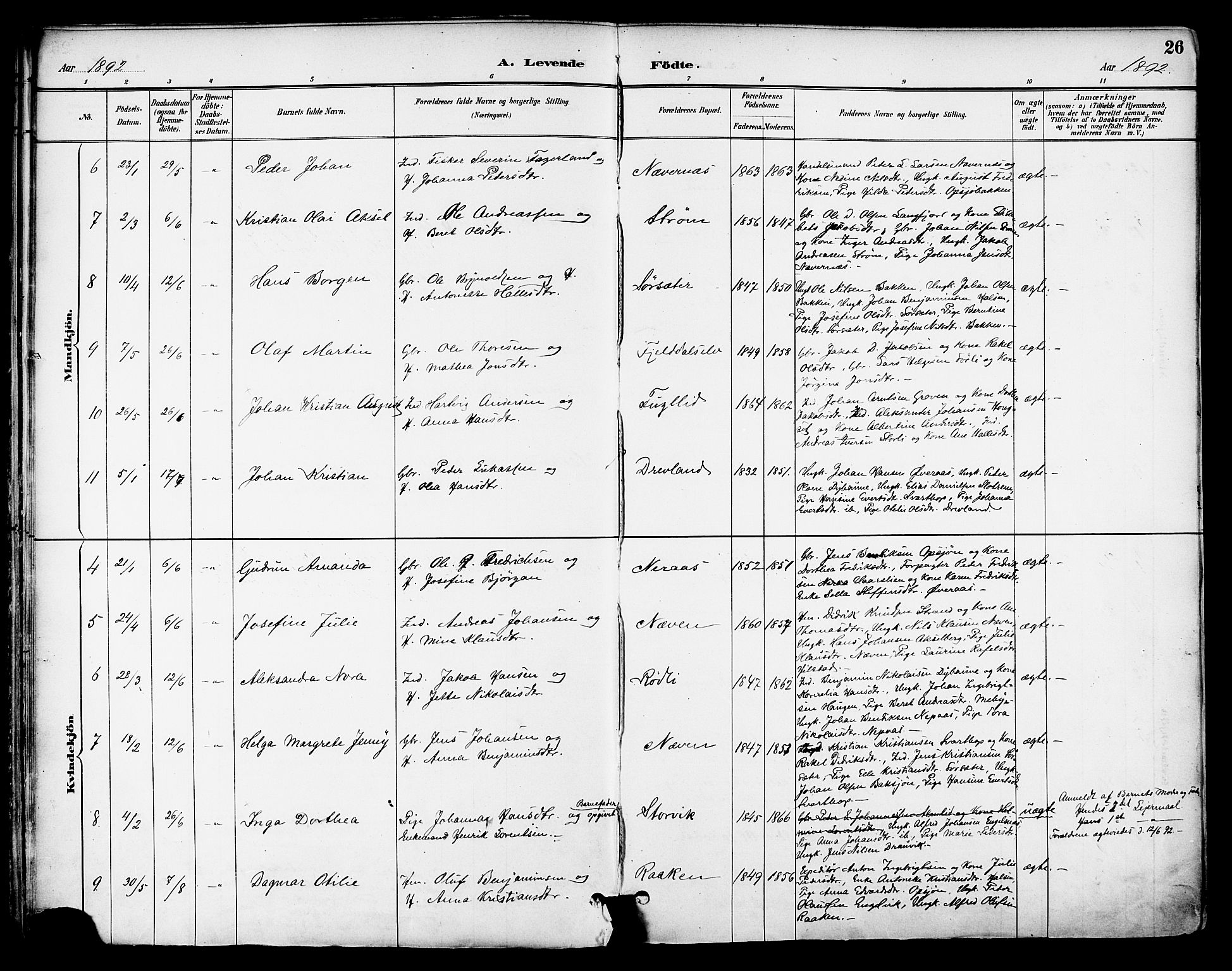 Ministerialprotokoller, klokkerbøker og fødselsregistre - Nordland, AV/SAT-A-1459/814/L0226: Ministerialbok nr. 814A07, 1886-1898, s. 26