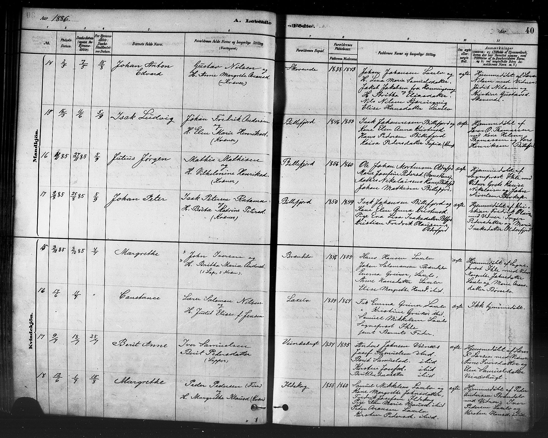 Kistrand/Porsanger sokneprestembete, AV/SATØ-S-1351/H/Ha/L0007.kirke: Ministerialbok nr. 7, 1881-1889, s. 40