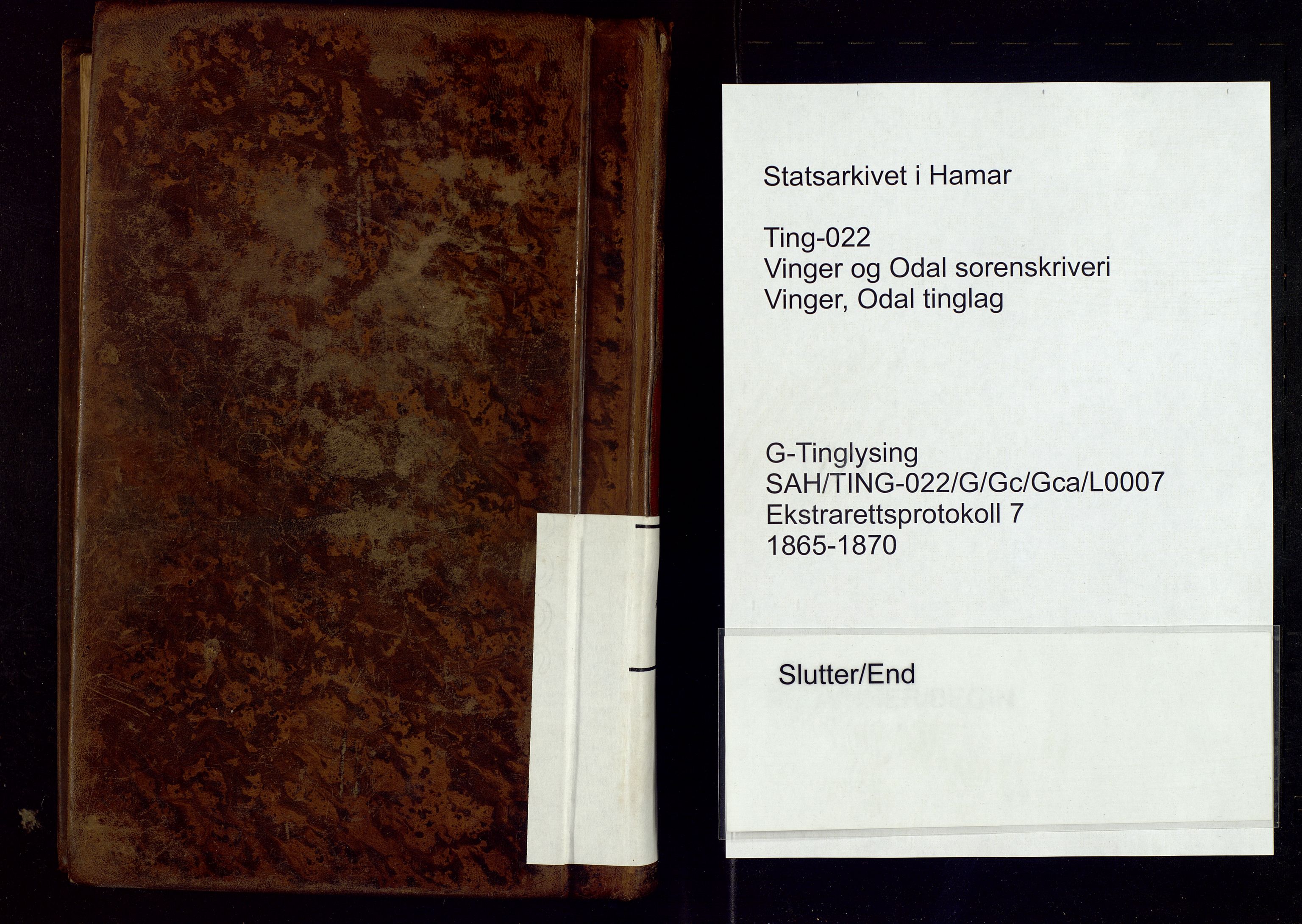 Vinger og Odal sorenskriveri, SAH/TING-022/G/Gc/Gca/L0007: Ekstrarettsprotokoll - Vinger og Odal, 1865-1870