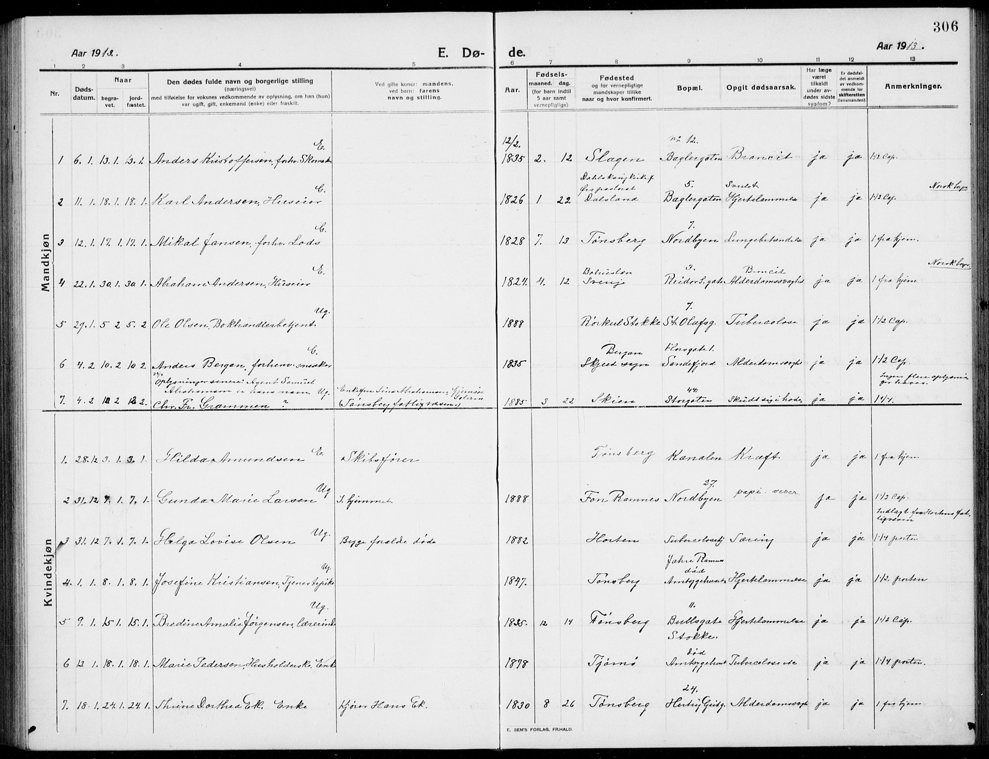 Tønsberg kirkebøker, AV/SAKO-A-330/G/Ga/L0009: Klokkerbok nr. 9, 1913-1920, s. 306