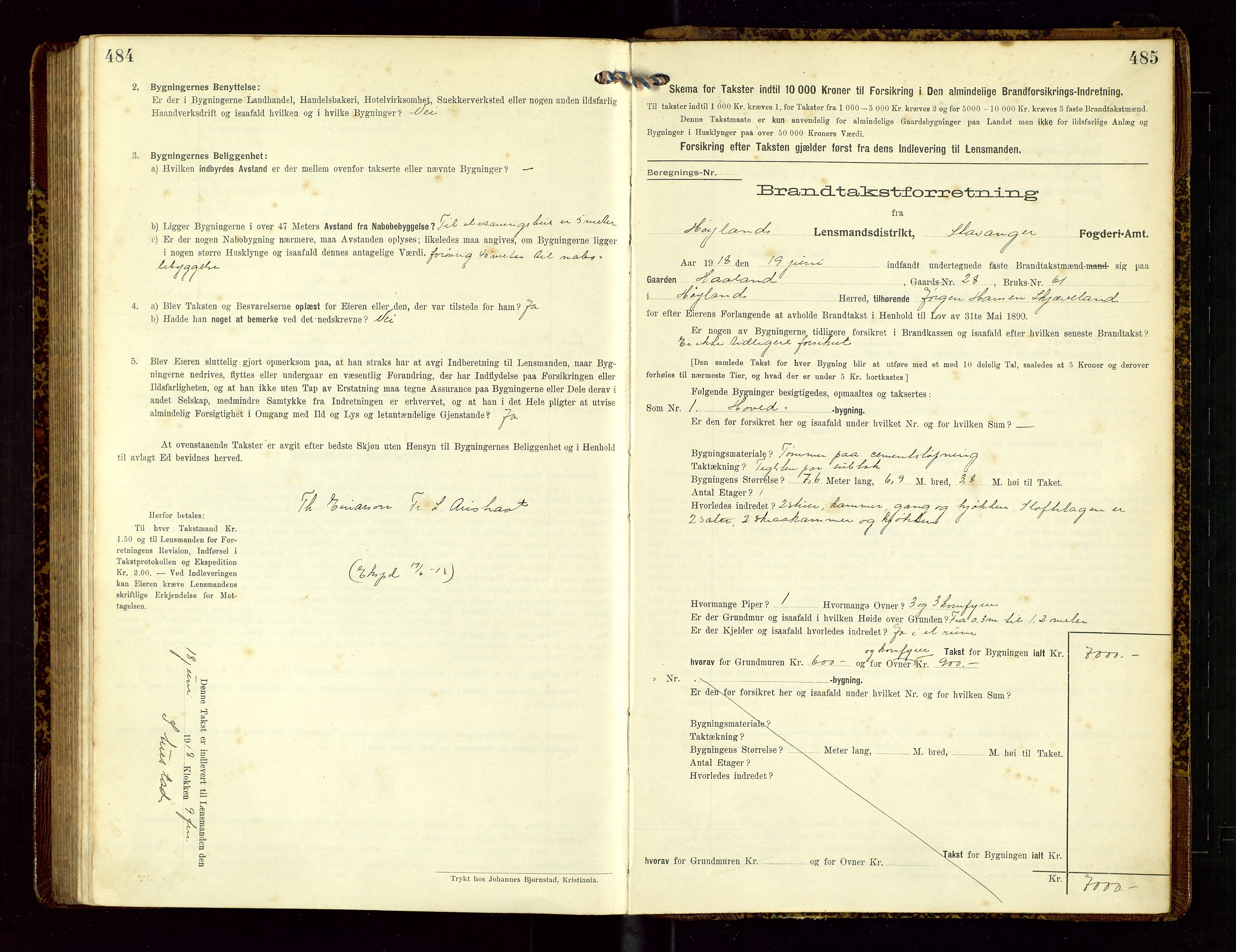 Høyland/Sandnes lensmannskontor, AV/SAST-A-100166/Gob/L0002: "Brandtakstprotokol", 1913-1918, s. 484-485