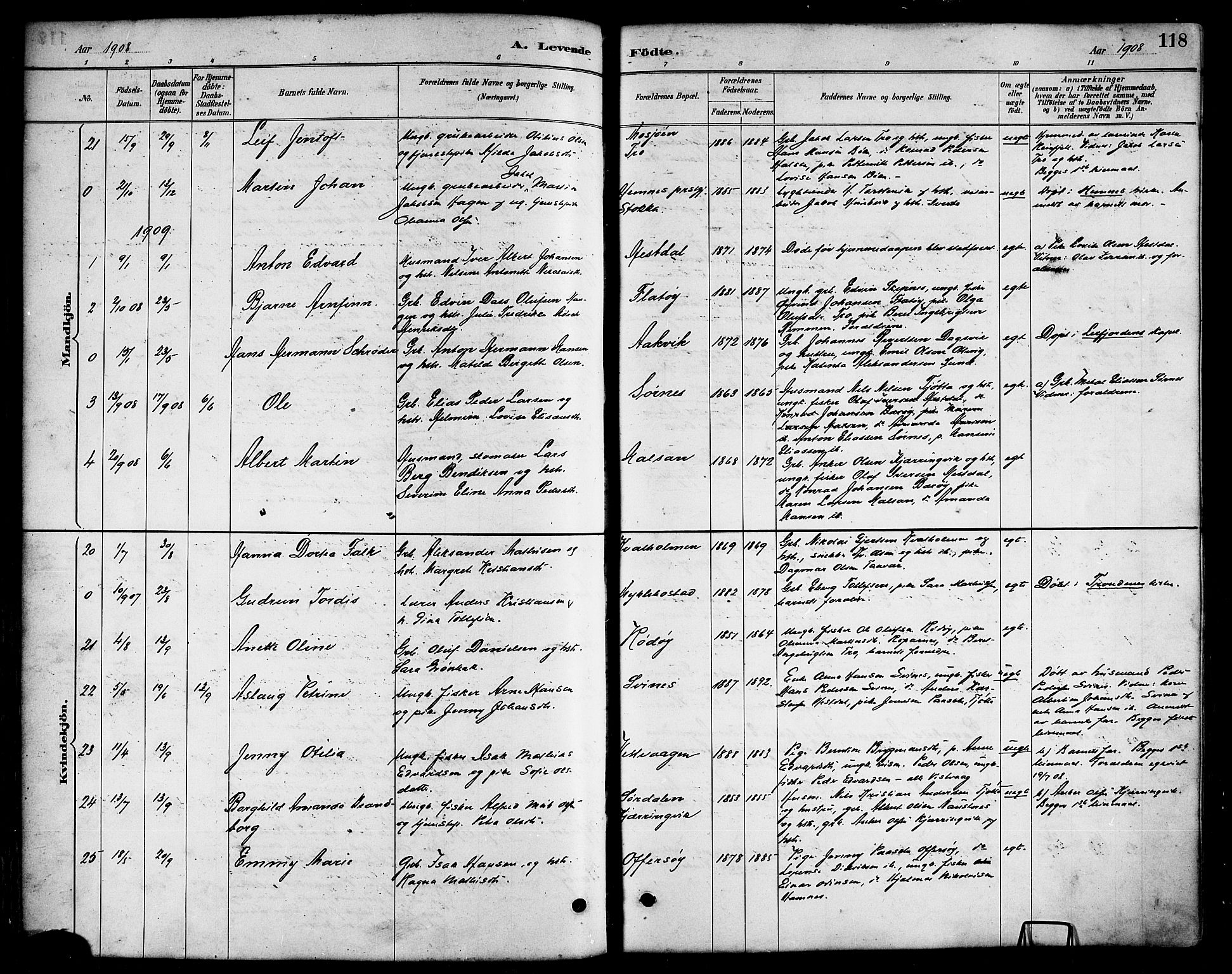 Ministerialprotokoller, klokkerbøker og fødselsregistre - Nordland, SAT/A-1459/817/L0268: Klokkerbok nr. 817C03, 1884-1920, s. 118