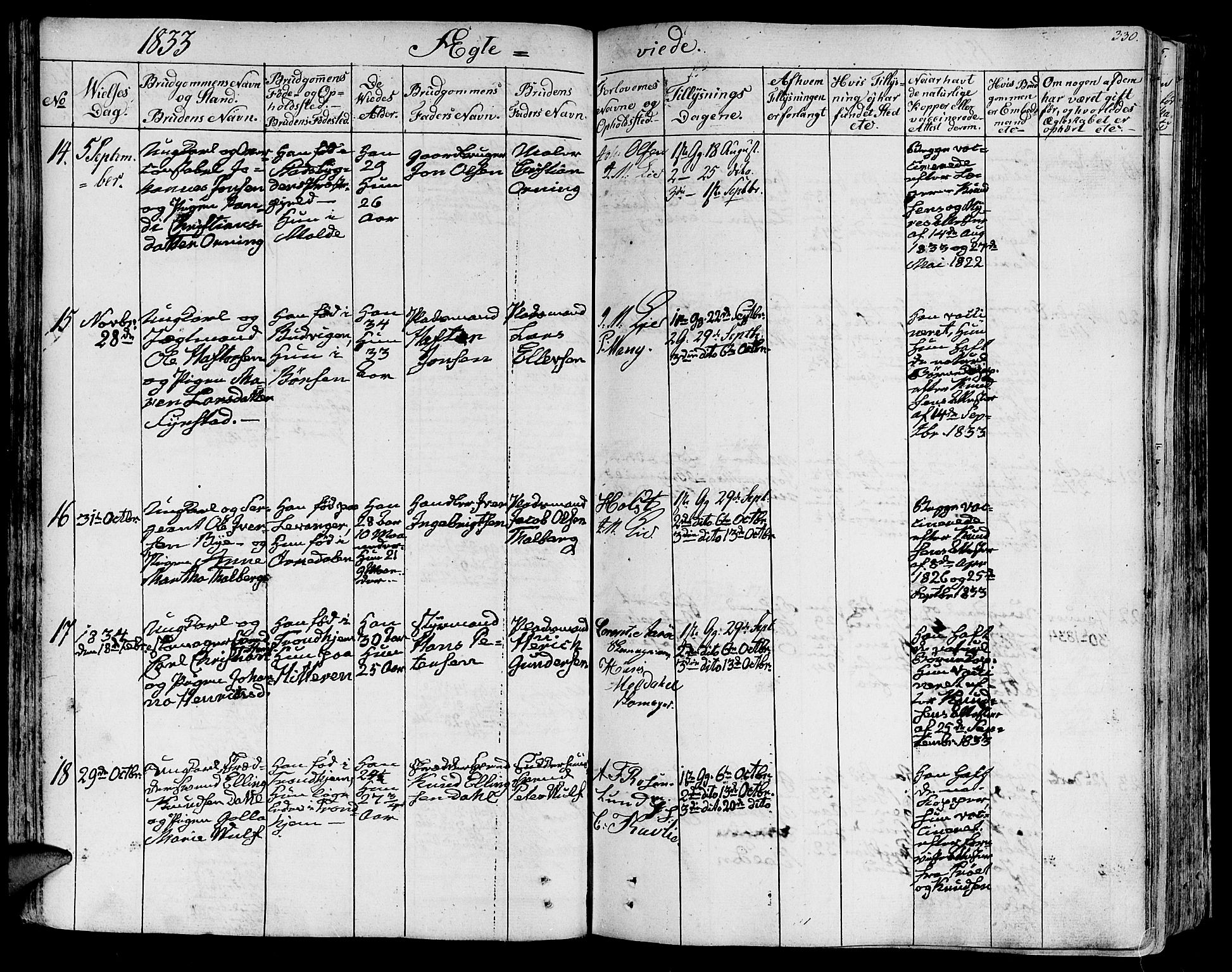 Ministerialprotokoller, klokkerbøker og fødselsregistre - Sør-Trøndelag, AV/SAT-A-1456/602/L0109: Ministerialbok nr. 602A07, 1821-1840, s. 330