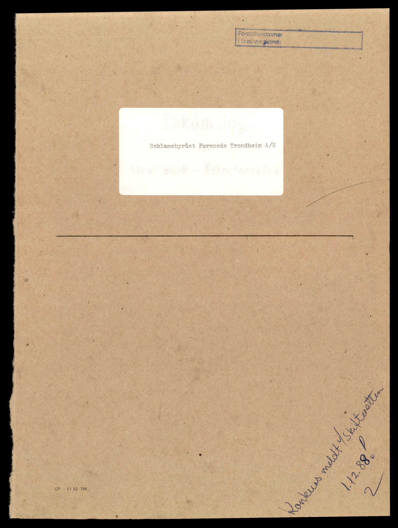 Trondheim byfogd, AV/SAT-A-0003/2/J/Jd/Jda/L0049: Bilag, aksjeselskap, Rek-Rok, 1944-1990, s. 1