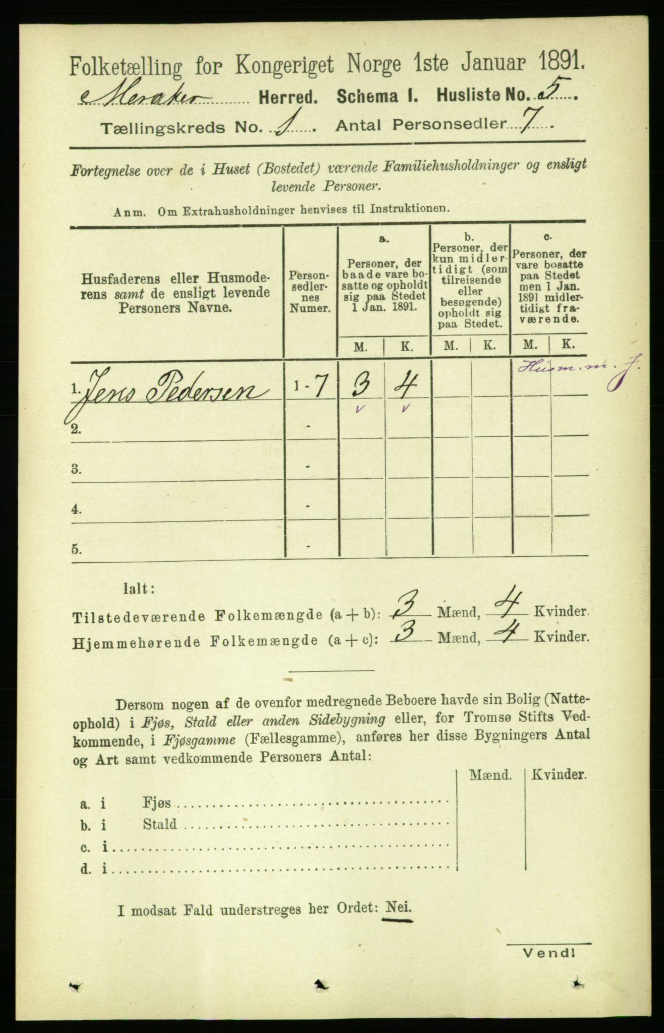 RA, Folketelling 1891 for 1711 Meråker herred, 1891, s. 25