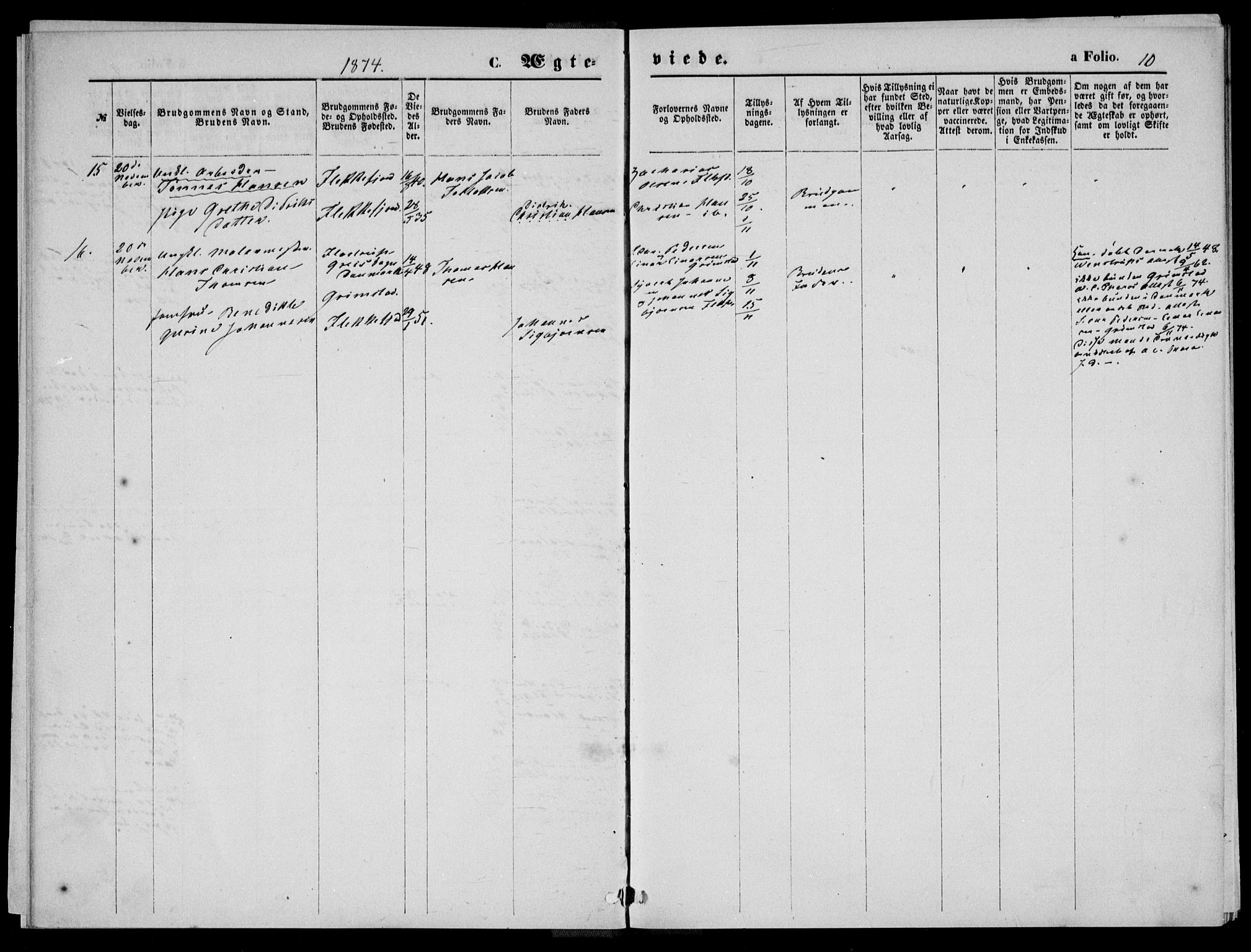 Flekkefjord sokneprestkontor, AV/SAK-1111-0012/F/Fa/Fac/L0006: Ministerialbok nr. A 6, 1871-1874, s. 10