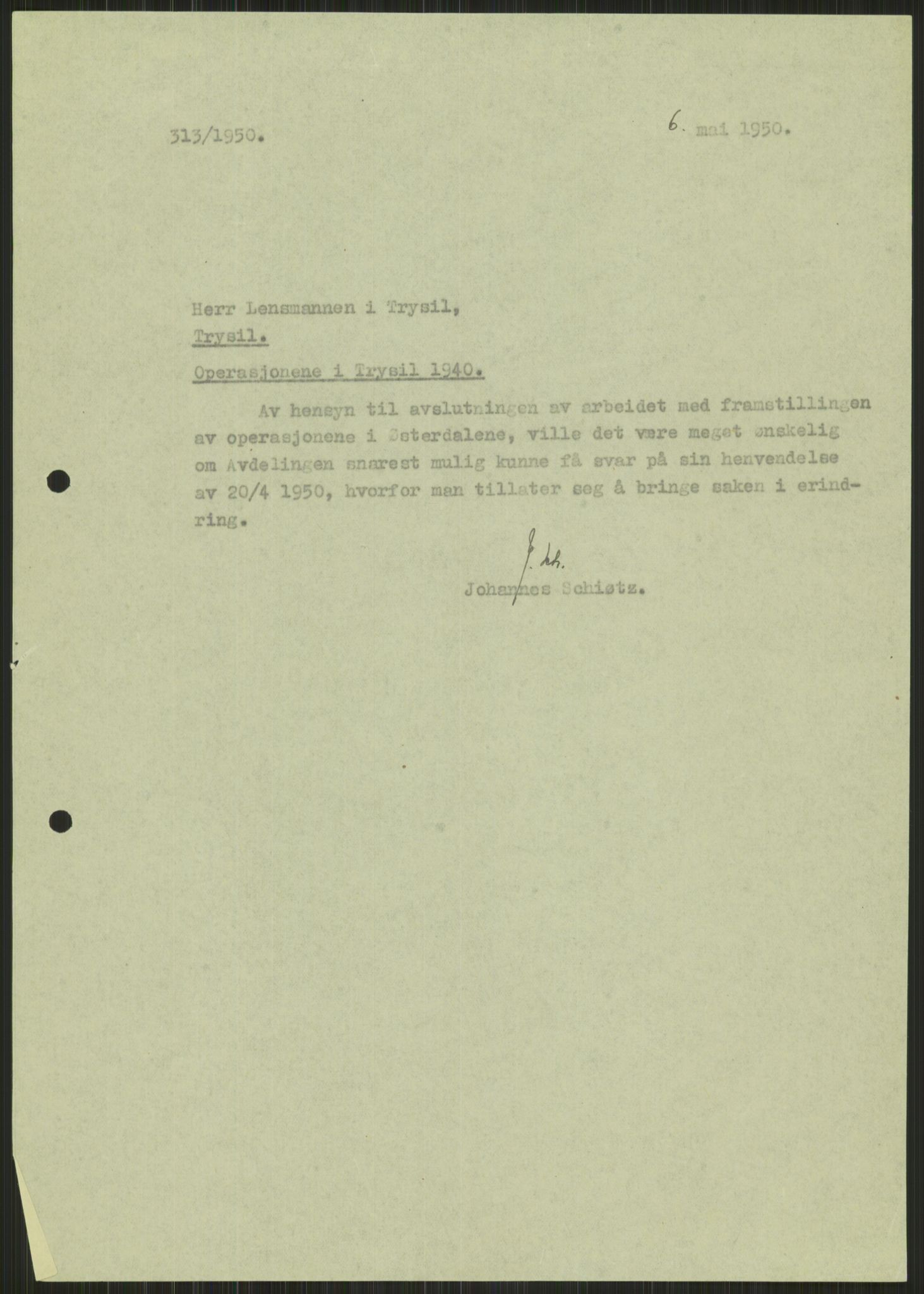 Forsvaret, Forsvarets krigshistoriske avdeling, AV/RA-RAFA-2017/Y/Ya/L0013: II-C-11-31 - Fylkesmenn.  Rapporter om krigsbegivenhetene 1940., 1940, s. 988