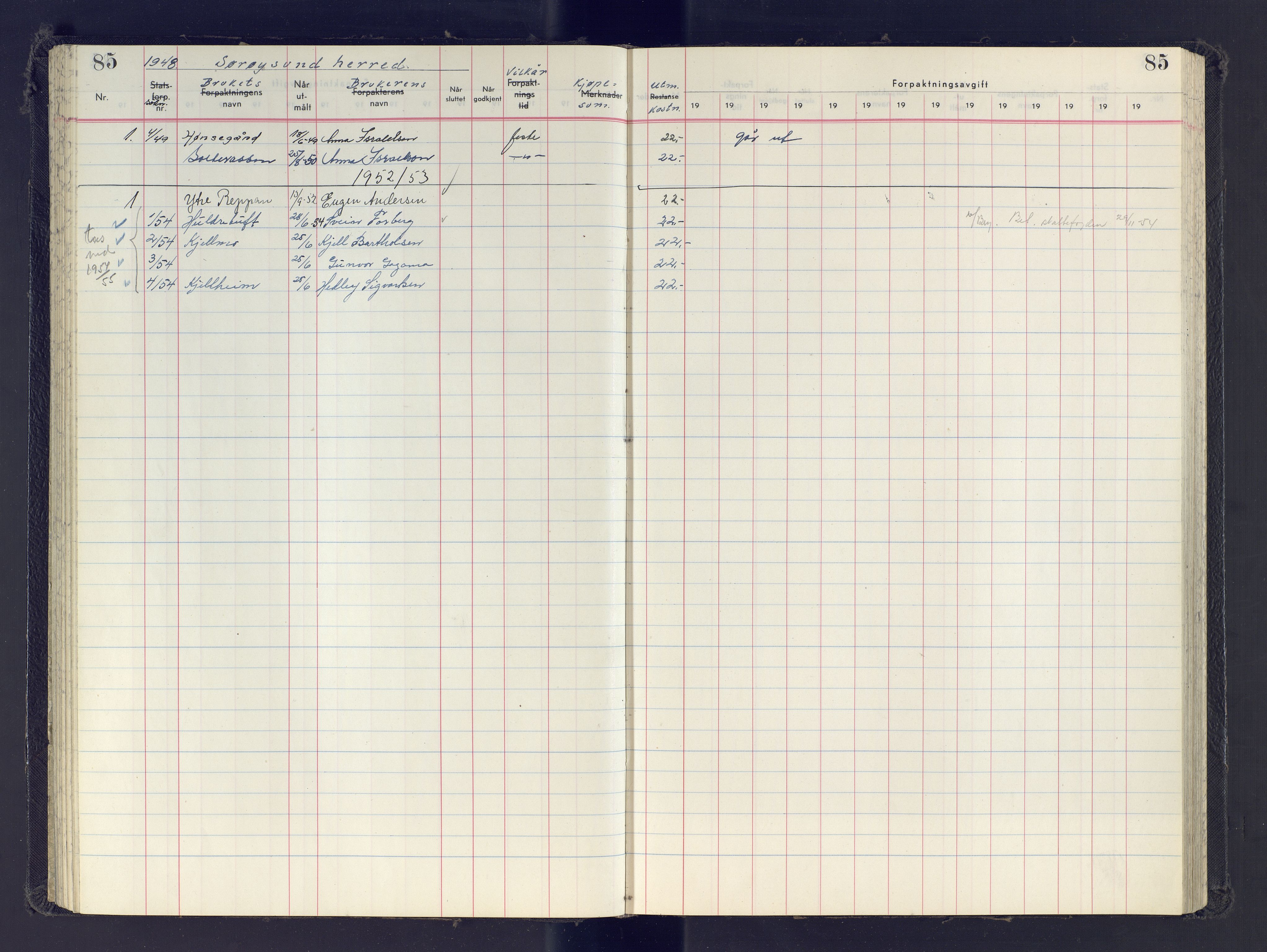 Finnmark jordsalgskommisjon/jordsalgskontor og Statskog SF Finnmark jordsalgskontor, AV/SATØ-S-1443/J/Jb/L0001: Protokoll for salg og forpaktning, 1948-1958, s. 85