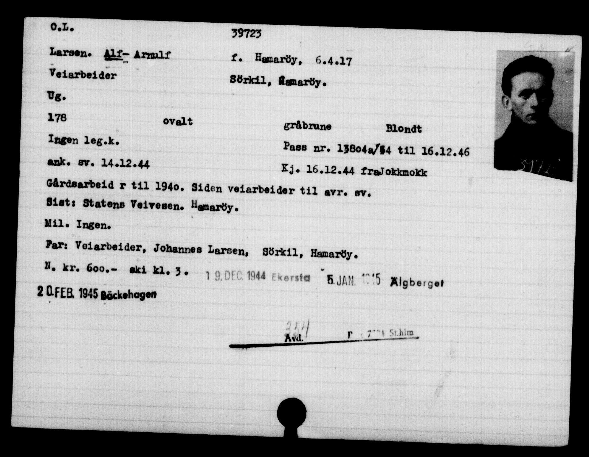 Utenriksstasjonene, Legasjonen i Stockholm, Flyktningkontoret, AV/RA-S-6753/V/Va/L0015: Kjesäterkartoteket, flyktninger med registreringsnr. 37800-40770, 1940-1945, s. 1981