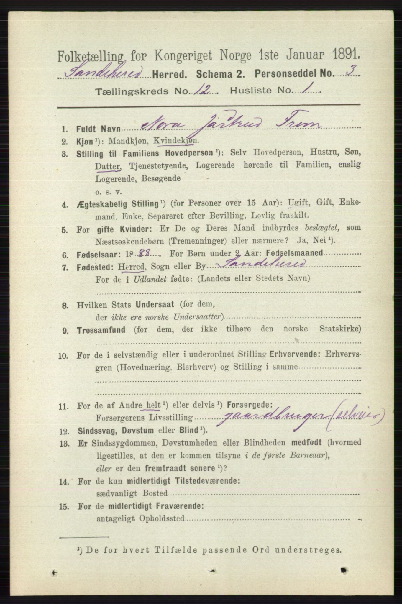 RA, Folketelling 1891 for 0724 Sandeherred herred, 1891, s. 7359