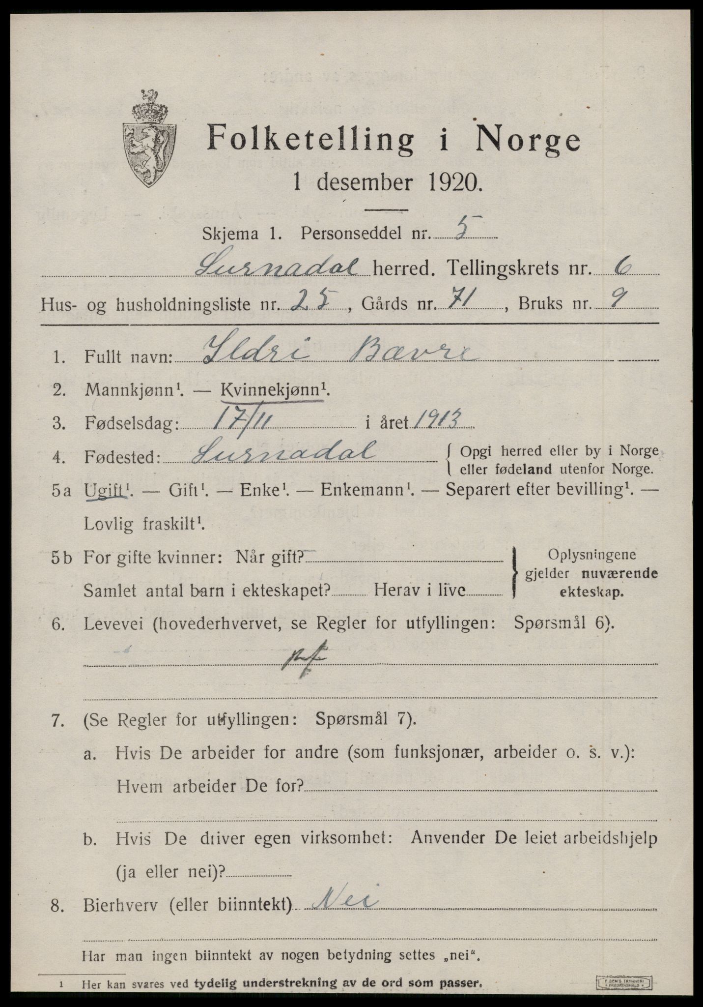 SAT, Folketelling 1920 for 1566 Surnadal herred, 1920, s. 4557
