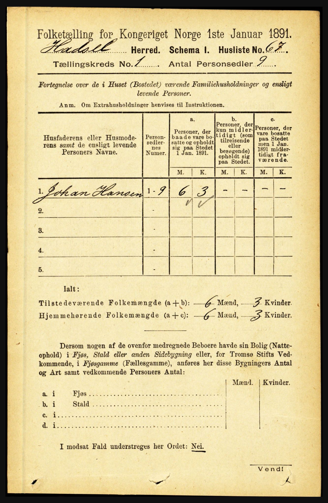 RA, Folketelling 1891 for 1866 Hadsel herred, 1891, s. 107