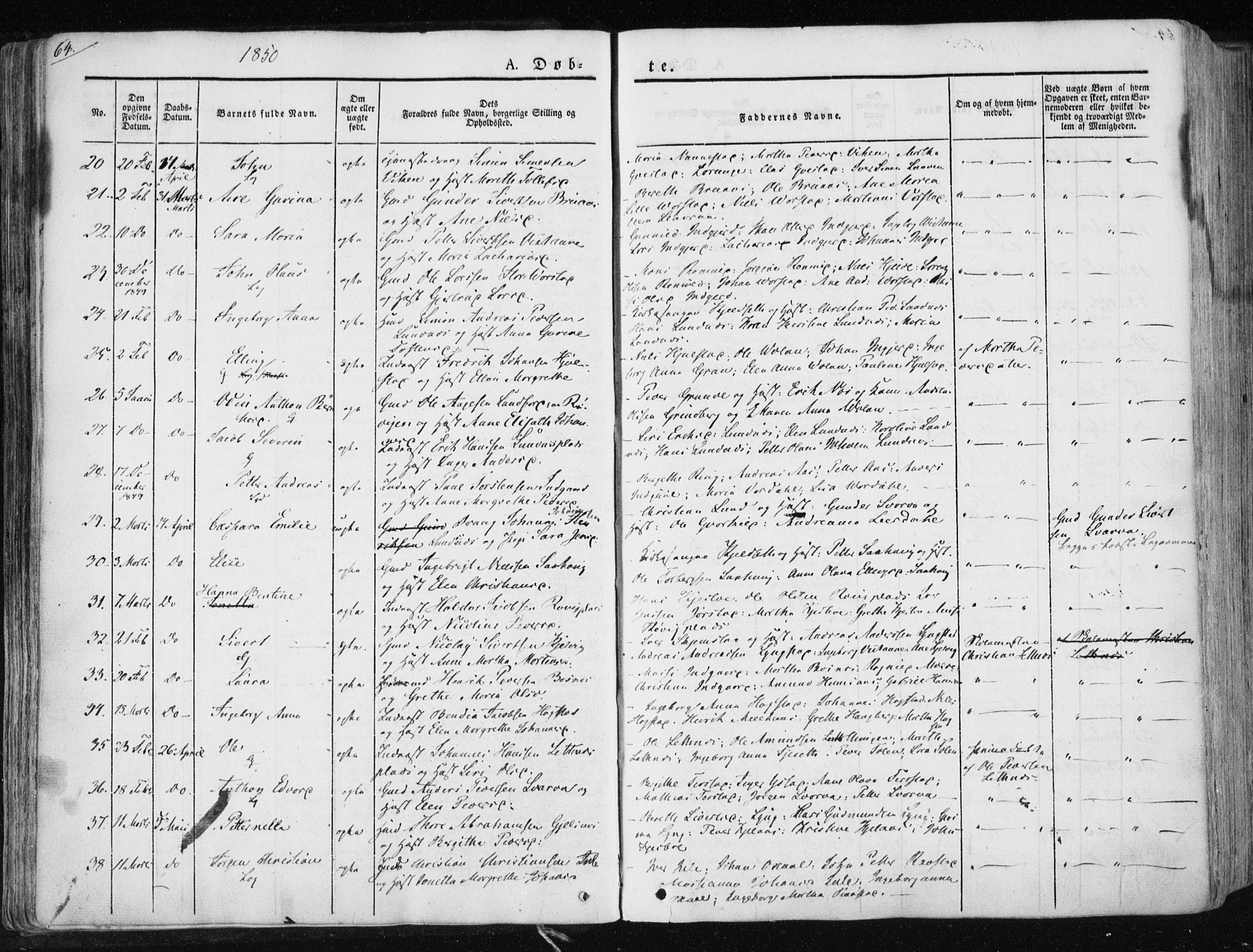 Ministerialprotokoller, klokkerbøker og fødselsregistre - Nord-Trøndelag, SAT/A-1458/730/L0280: Ministerialbok nr. 730A07 /1, 1840-1854, s. 64
