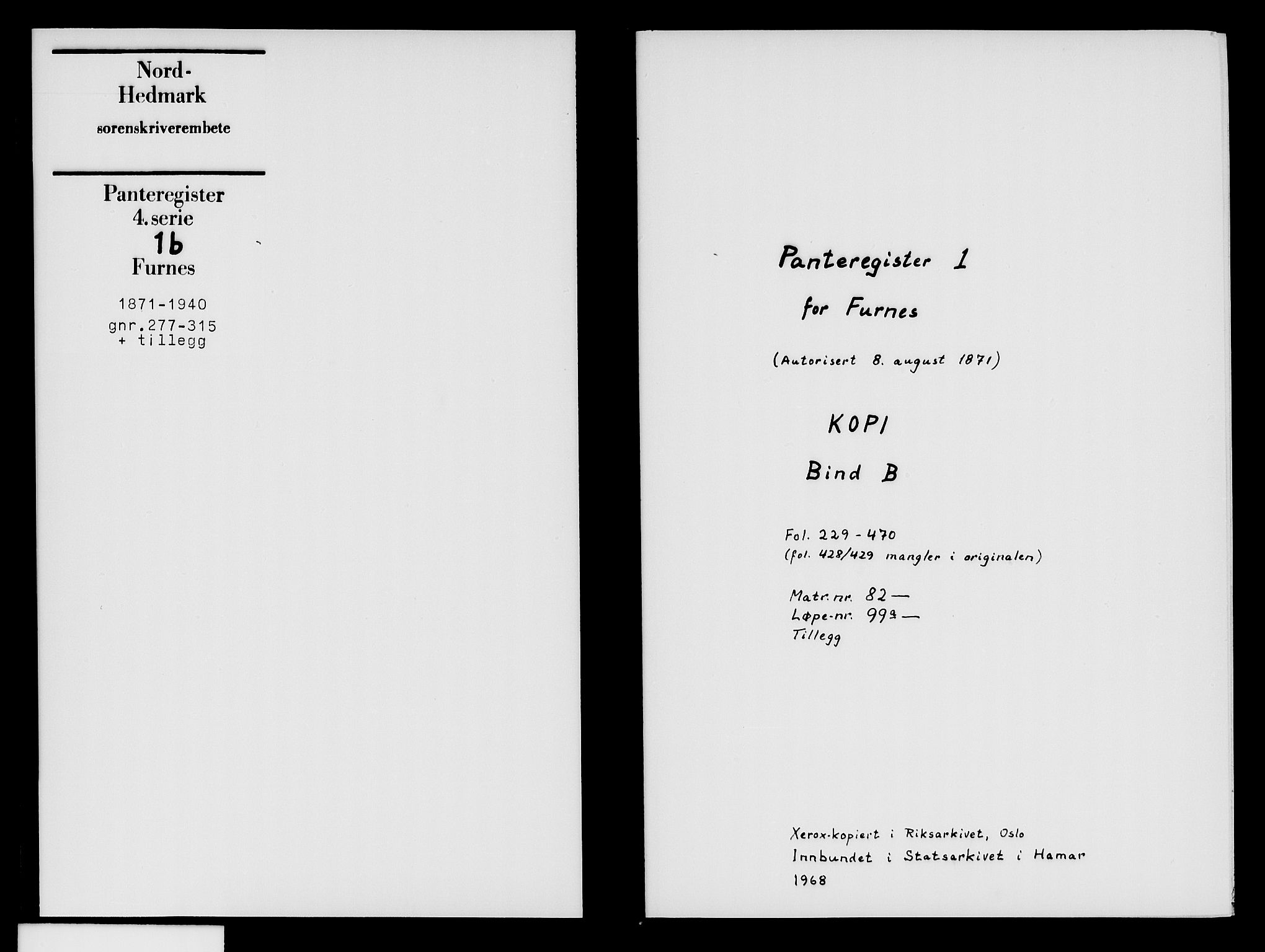 Nord-Hedmark sorenskriveri, SAH/TING-012/H/Ha/Had/Hadf/L0001B: Panteregister nr. 4.1b, 1871-1940