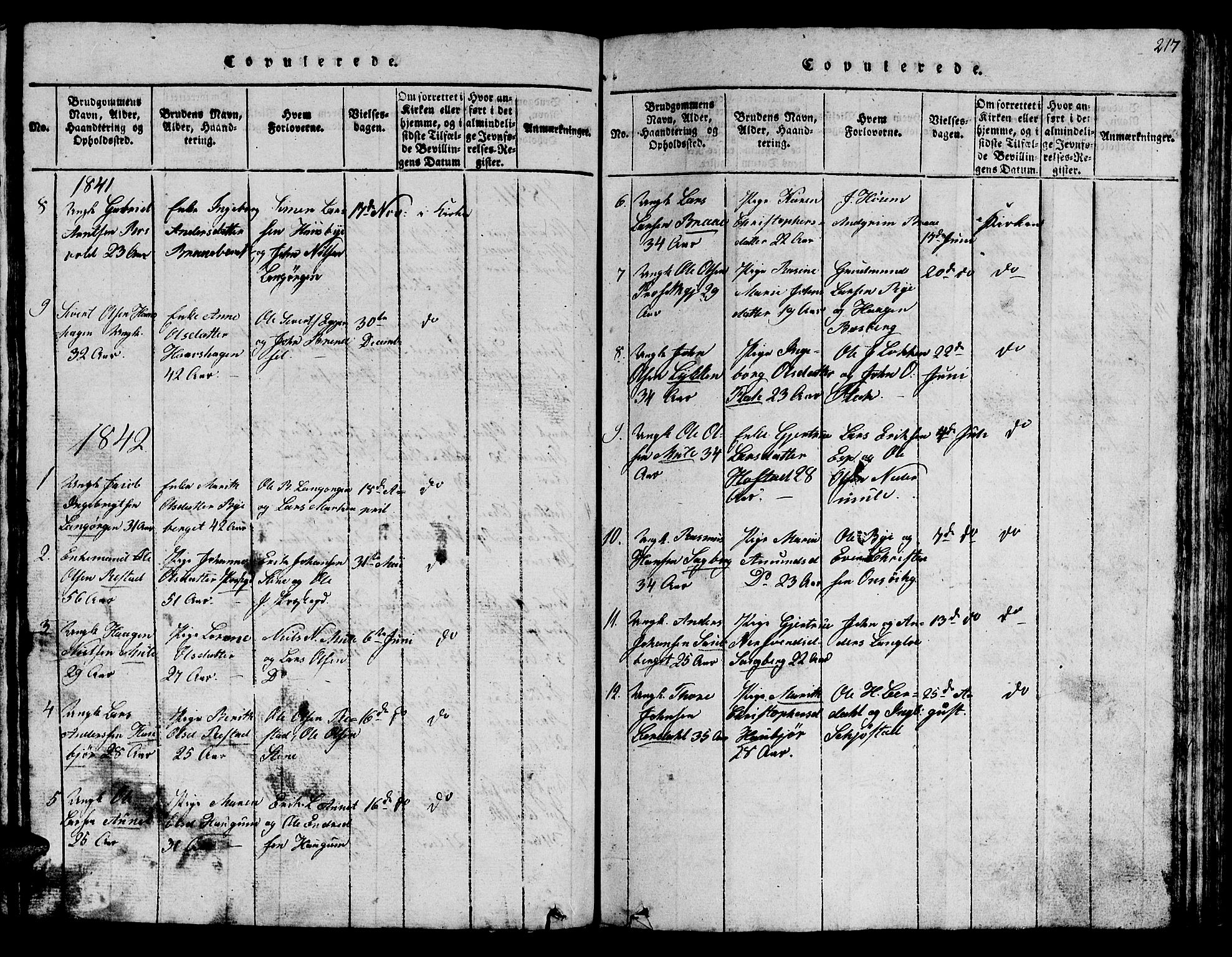 Ministerialprotokoller, klokkerbøker og fødselsregistre - Sør-Trøndelag, AV/SAT-A-1456/612/L0385: Klokkerbok nr. 612C01, 1816-1845, s. 217