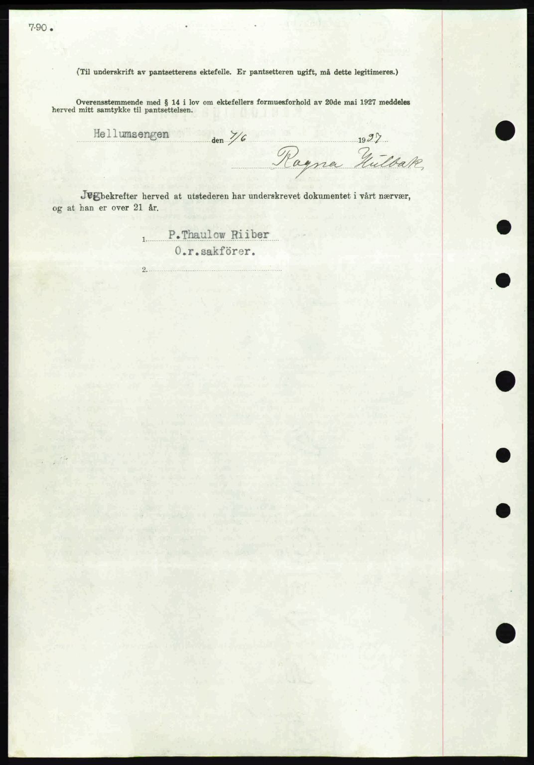 Eiker, Modum og Sigdal sorenskriveri, SAKO/A-123/G/Ga/Gab/L0035: Pantebok nr. A5, 1937-1937, Dagboknr: 1395/1937