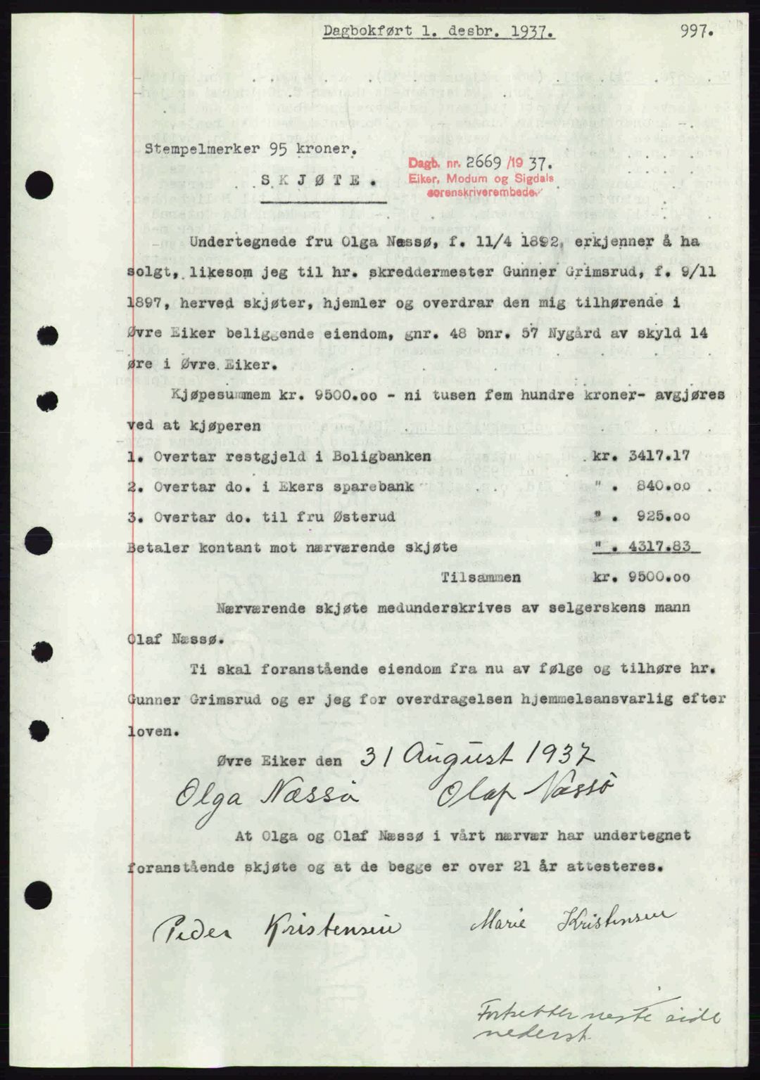 Eiker, Modum og Sigdal sorenskriveri, SAKO/A-123/G/Ga/Gab/L0036: Pantebok nr. A6, 1937-1937, Dagboknr: 2669/1937