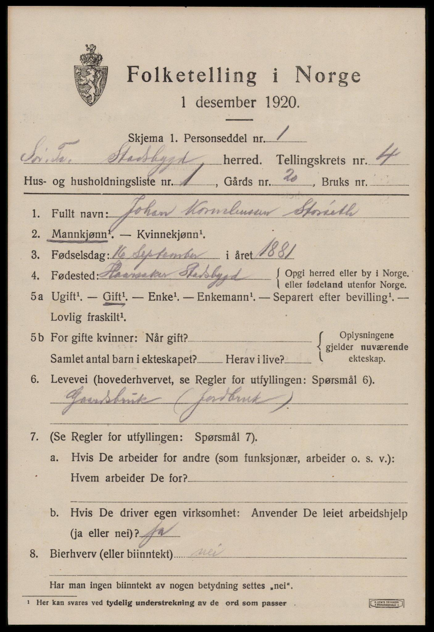 SAT, Folketelling 1920 for 1625 Stadsbygd herred, 1920, s. 2358