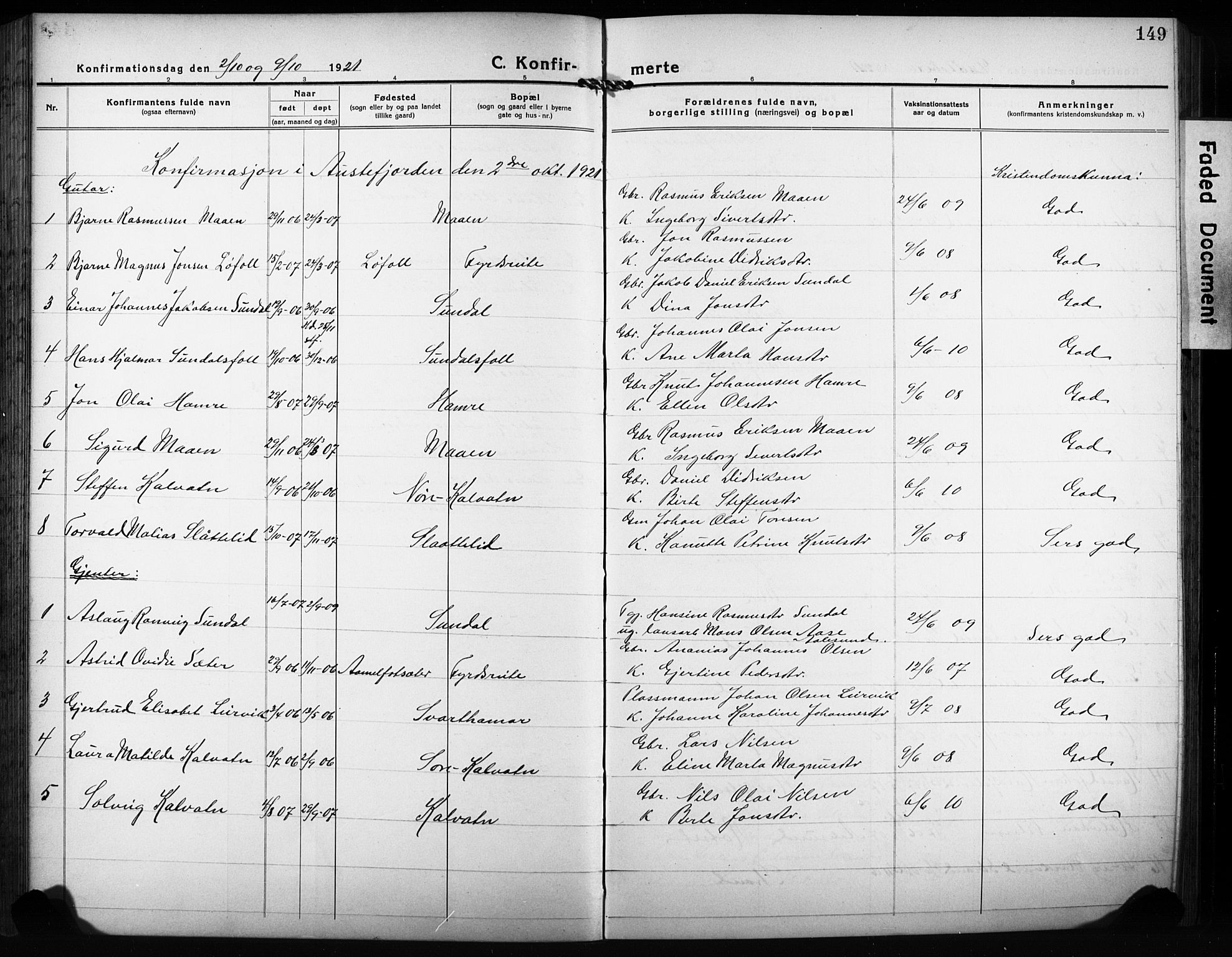 Ministerialprotokoller, klokkerbøker og fødselsregistre - Møre og Romsdal, SAT/A-1454/511/L0160: Klokkerbok nr. 511C06, 1920-1932, s. 149