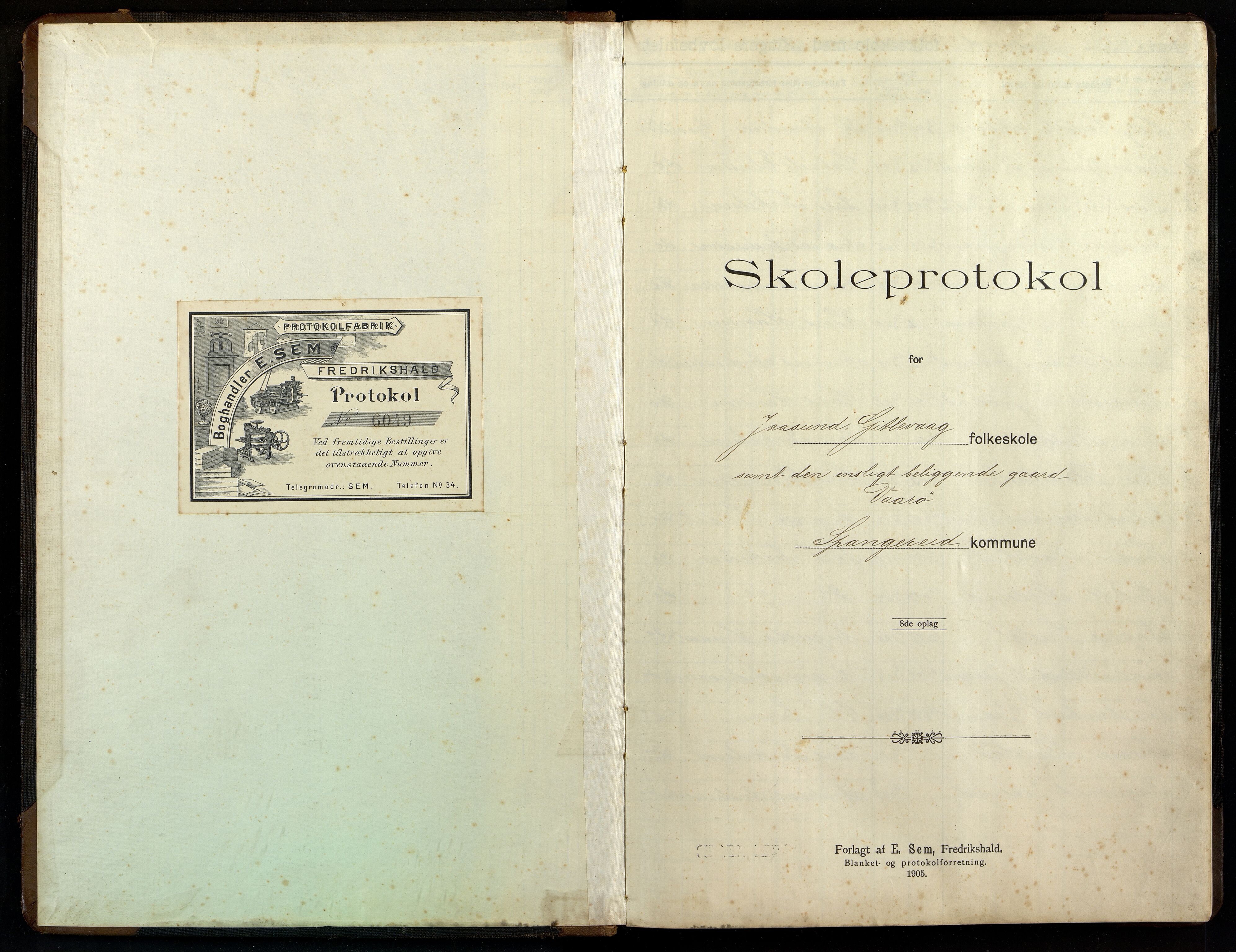 Spangereid kommune - Jåsund og Gitlevåg skole, ARKSOR/1030SP554/H/L0001: Skoleprotokoll, 1906-1920