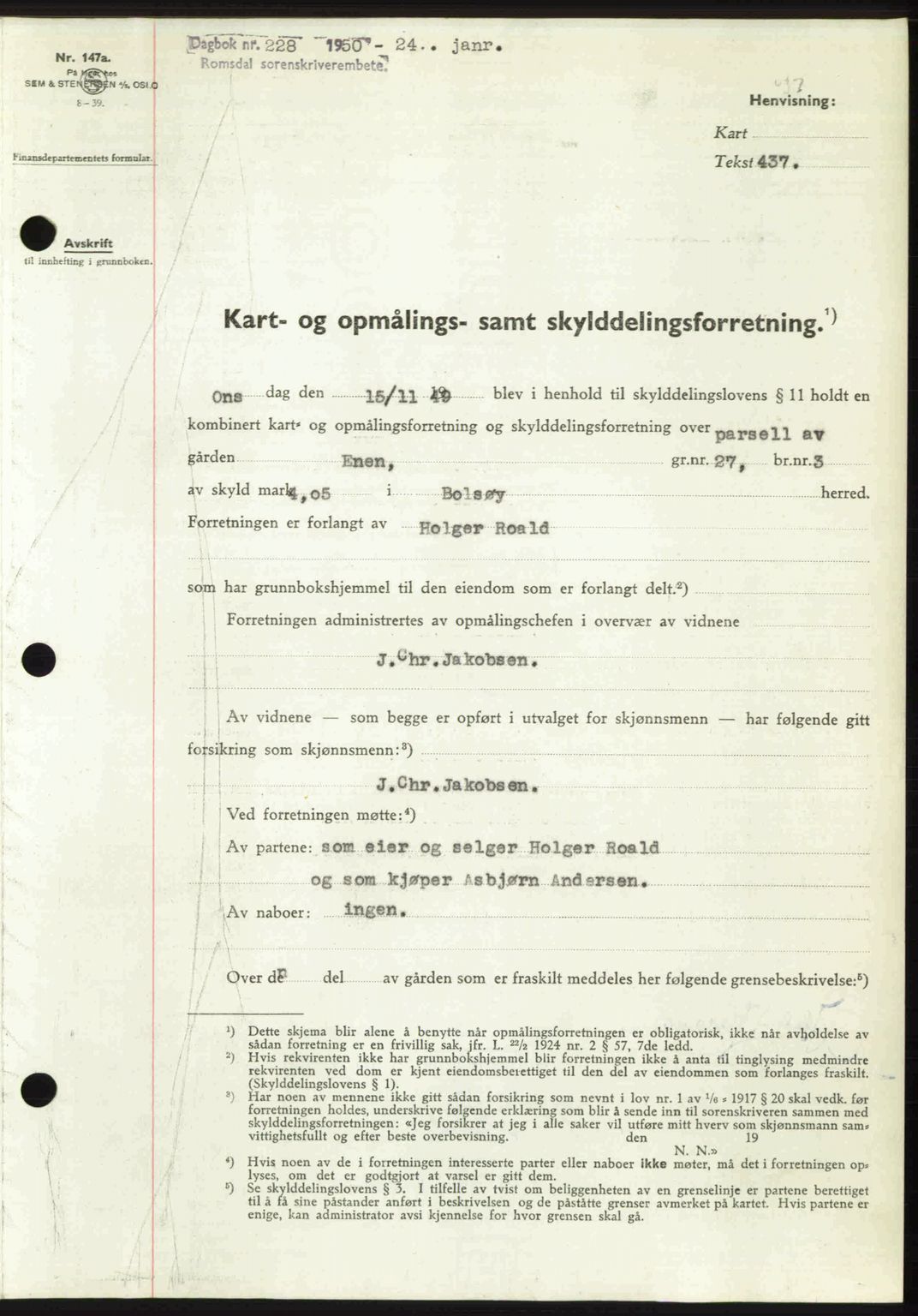 Romsdal sorenskriveri, SAT/A-4149/1/2/2C: Pantebok nr. A32, 1950-1950, Dagboknr: 228/1950