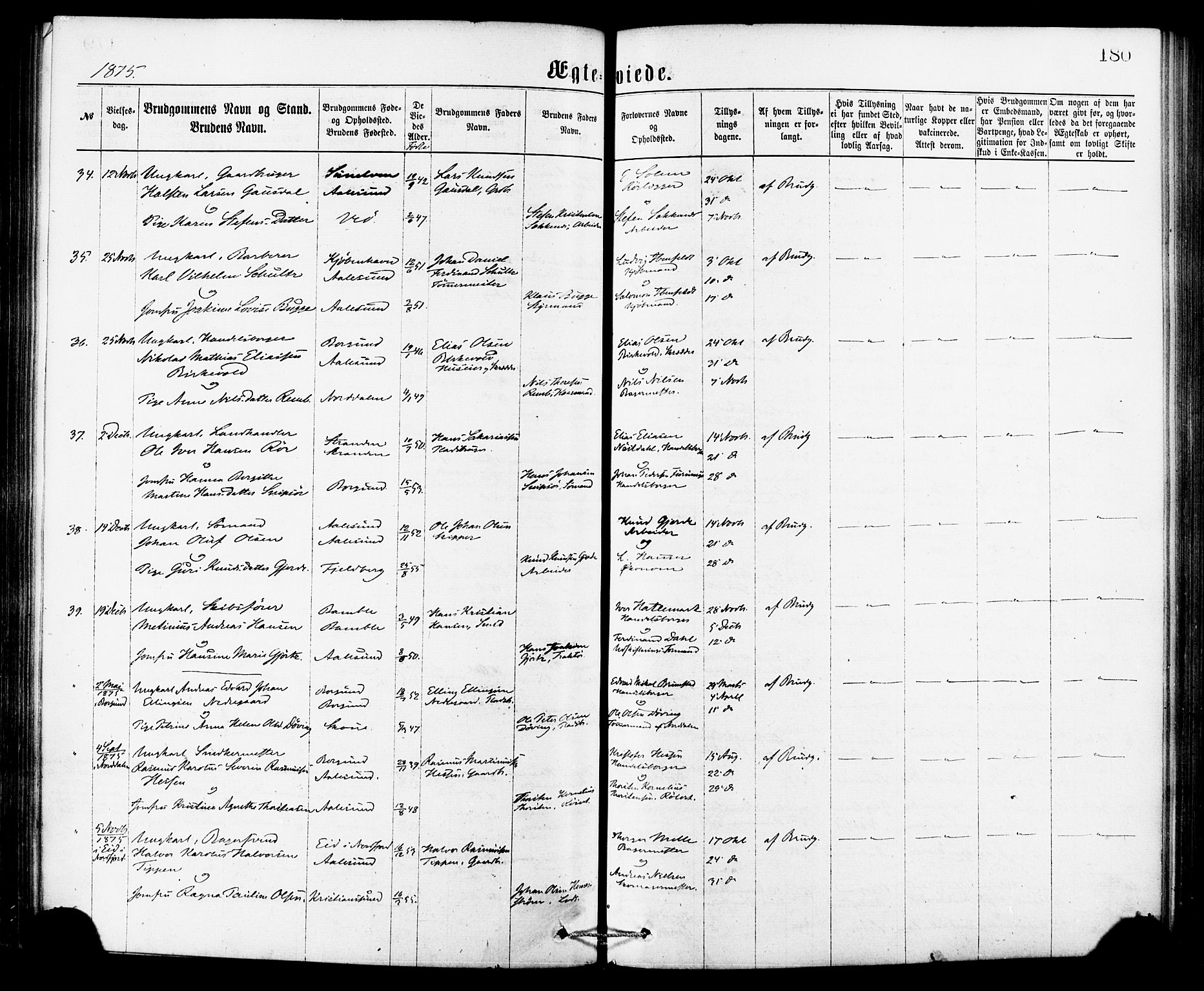 Ministerialprotokoller, klokkerbøker og fødselsregistre - Møre og Romsdal, SAT/A-1454/529/L0453: Ministerialbok nr. 529A03, 1872-1877, s. 180