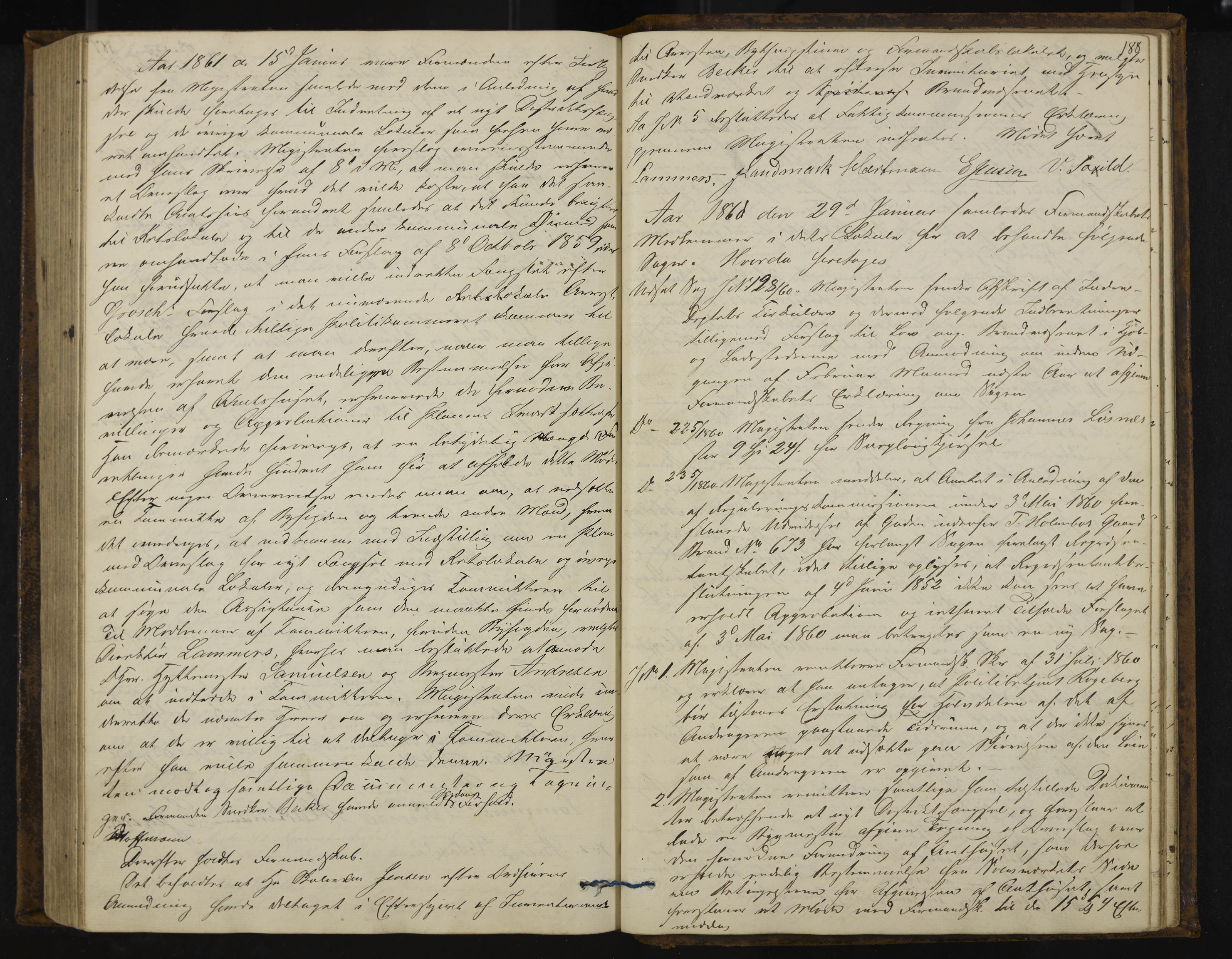 Kongsberg formannskap og sentraladministrasjon, IKAK/0604021-1/A/L0003: Møtebok med register, 1856-1861, s. 188