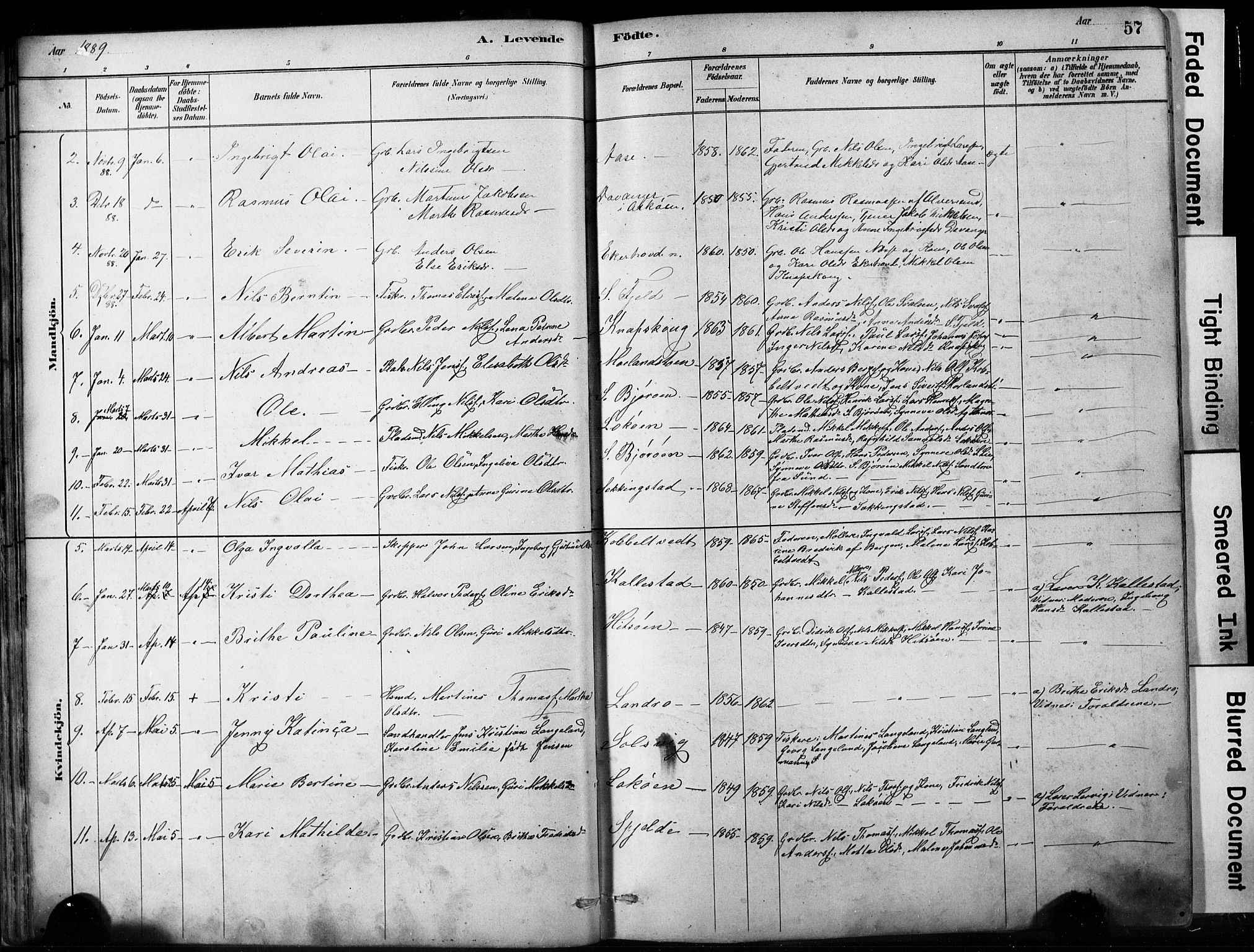 Fjell sokneprestembete, AV/SAB-A-75301/H/Hab: Klokkerbok nr. A 4, 1880-1899, s. 57