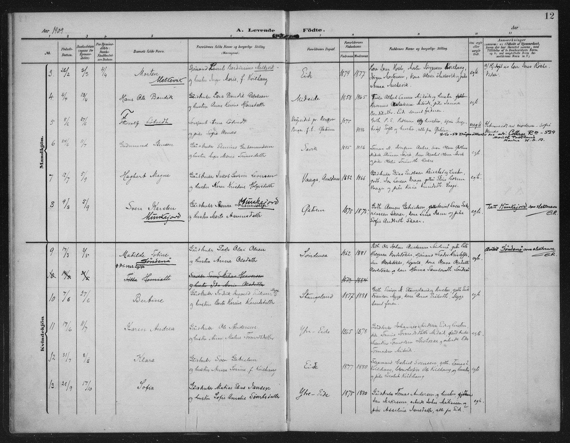 Kopervik sokneprestkontor, AV/SAST-A-101850/H/Ha/Haa/L0003: Ministerialbok nr. A 3, 1906-1924, s. 12