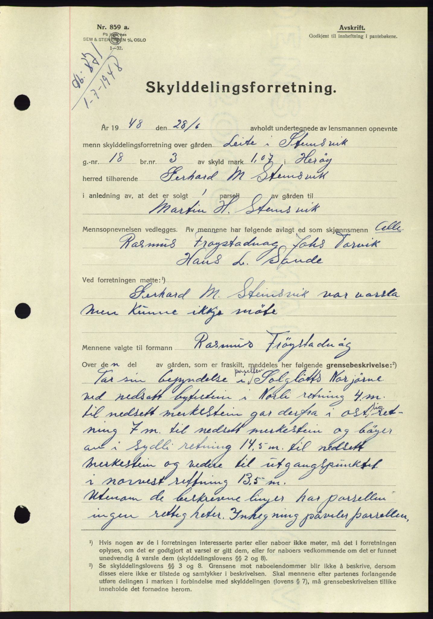 Søre Sunnmøre sorenskriveri, AV/SAT-A-4122/1/2/2C/L0082: Pantebok nr. 8A, 1948-1948, Dagboknr: 871/1948