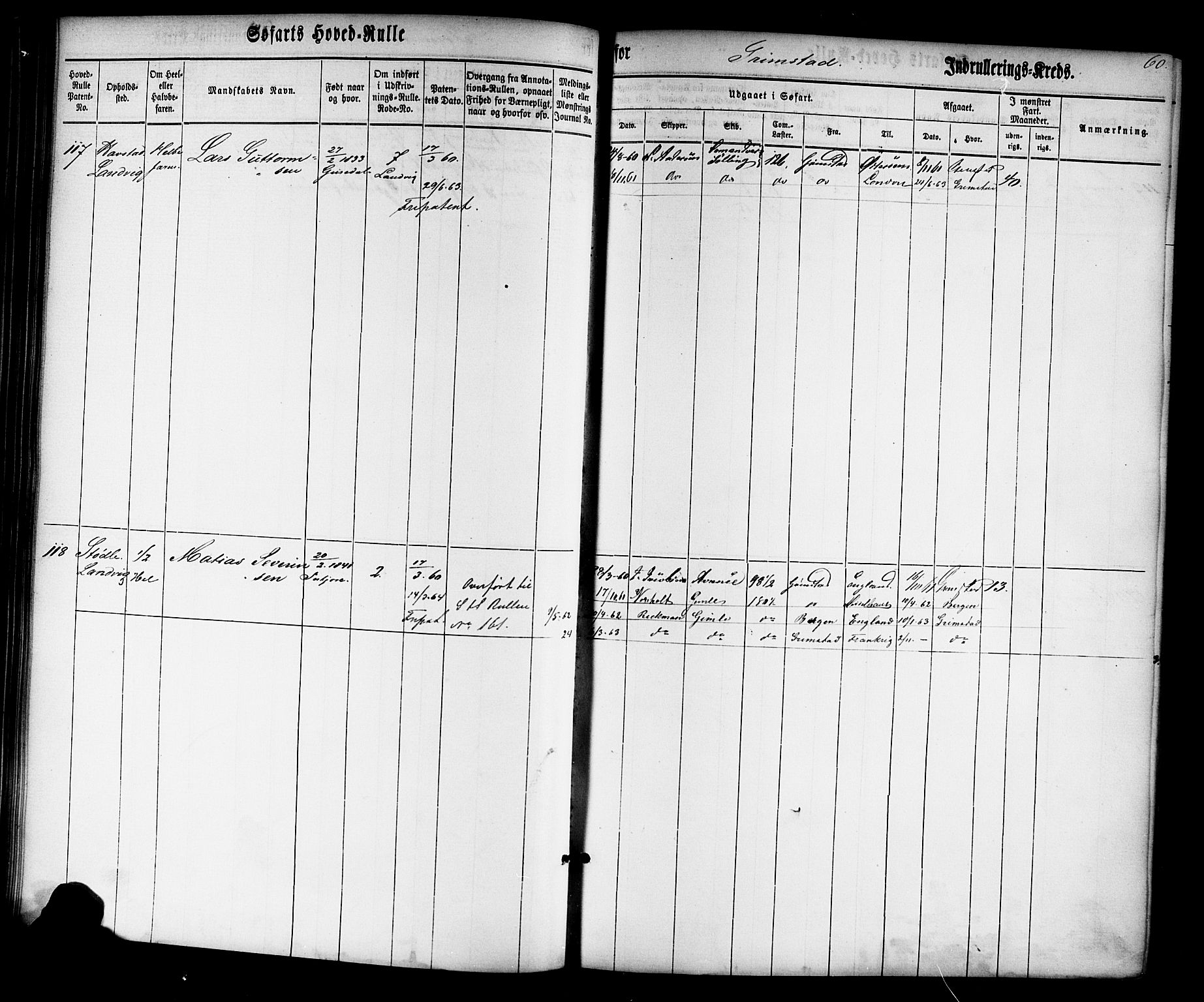 Grimstad mønstringskrets, AV/SAK-2031-0013/F/Fb/L0008: Hovedrulle nr 1-766, V-21, 1860-1869, s. 61