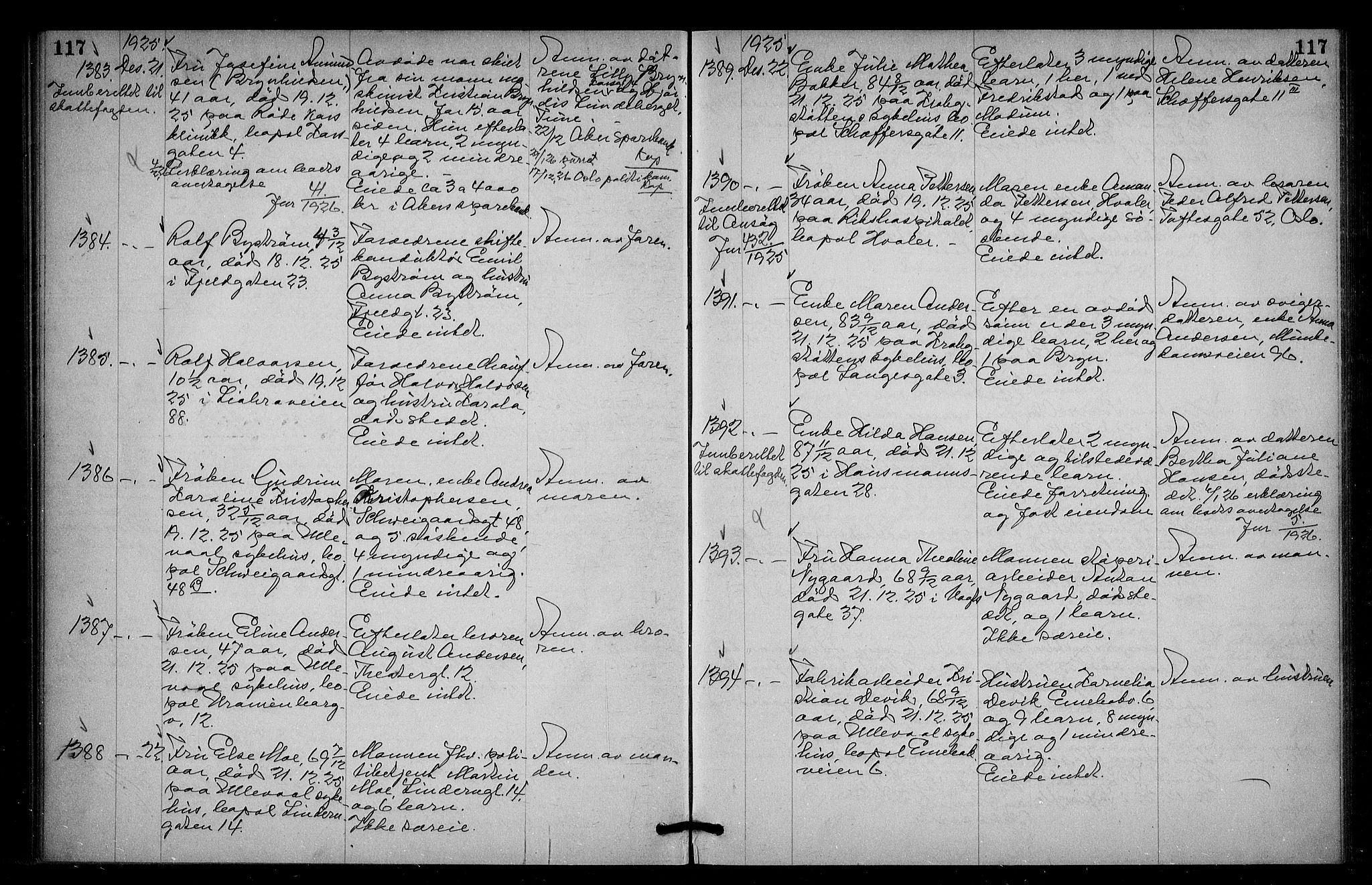 Oslo skifterett, AV/SAO-A-10383/G/Ga/Gac/L0013: Dødsfallsprotokoll, 1925-1927, s. 117