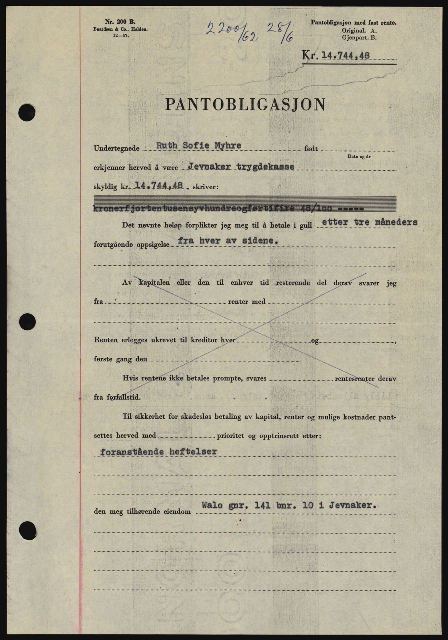 Hadeland og Land tingrett, AV/SAH-TING-010/H/Hb/Hbc/L0048: Pantebok nr. B48, 1962-1962, Dagboknr: 2200/1962