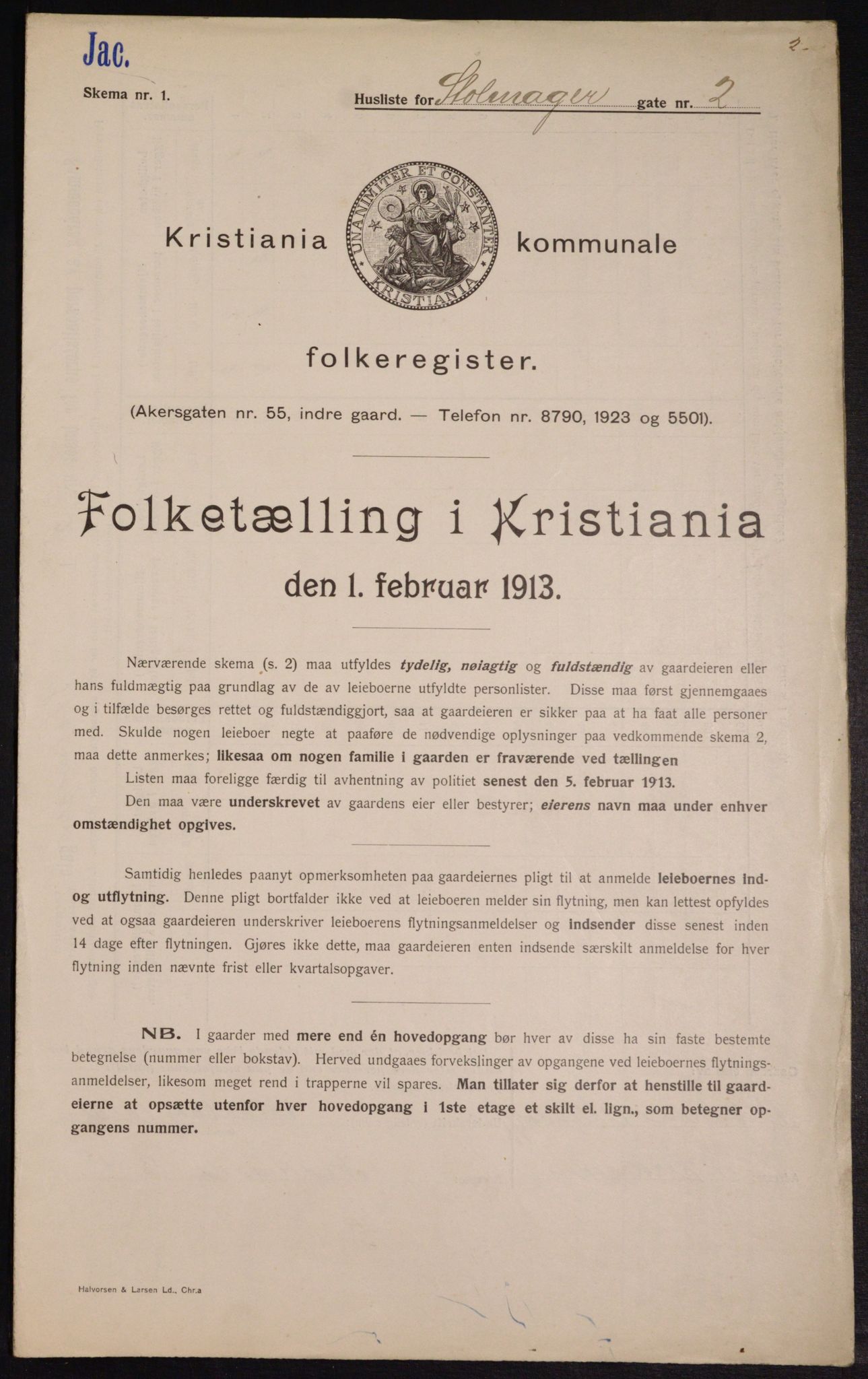 OBA, Kommunal folketelling 1.2.1913 for Kristiania, 1913, s. 102664
