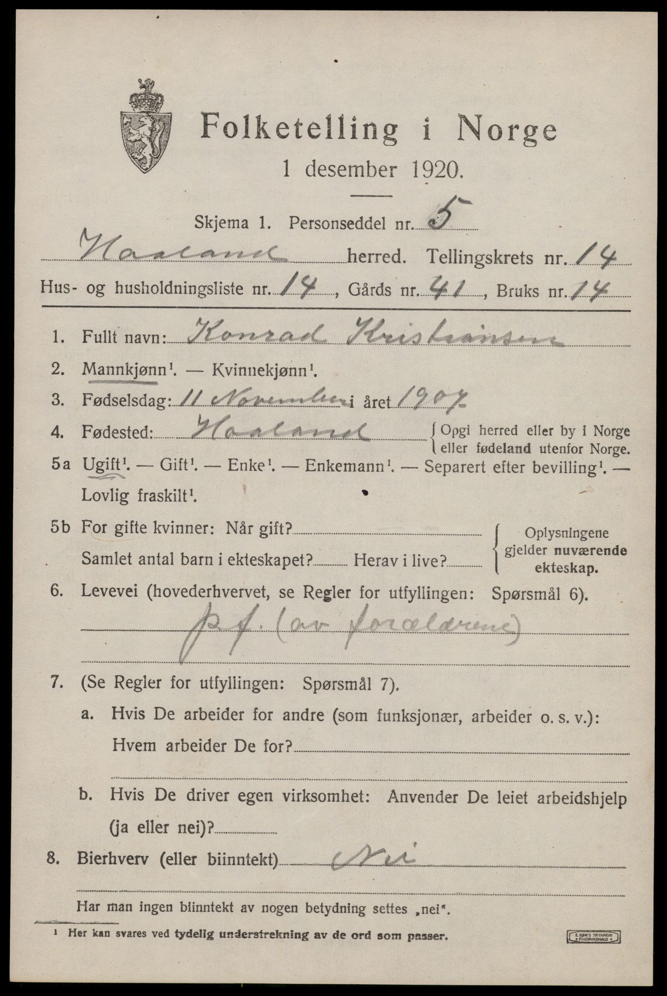 SAST, Folketelling 1920 for 1124 Håland herred, 1920, s. 10117