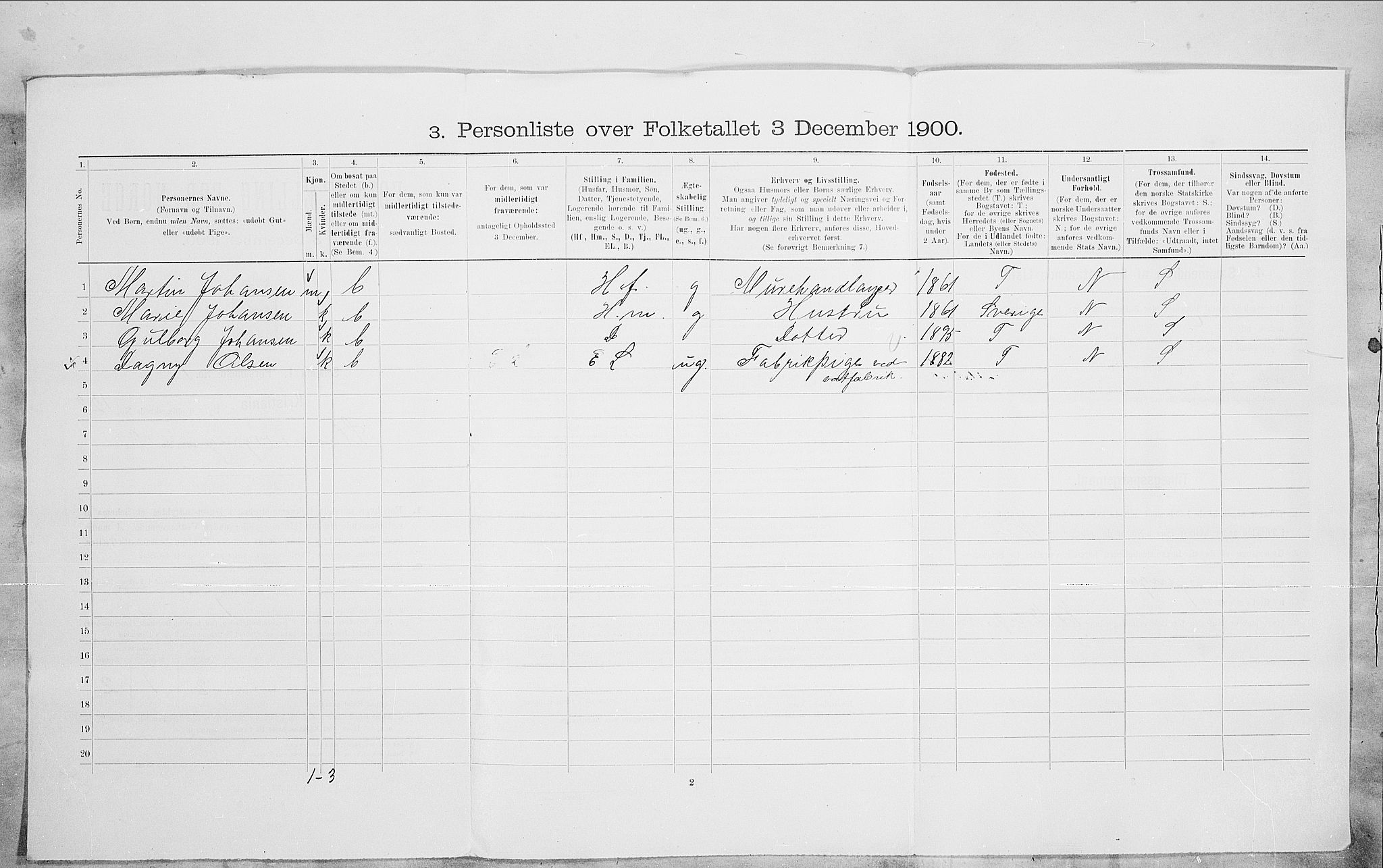 SAO, Folketelling 1900 for 0301 Kristiania kjøpstad, 1900, s. 86117