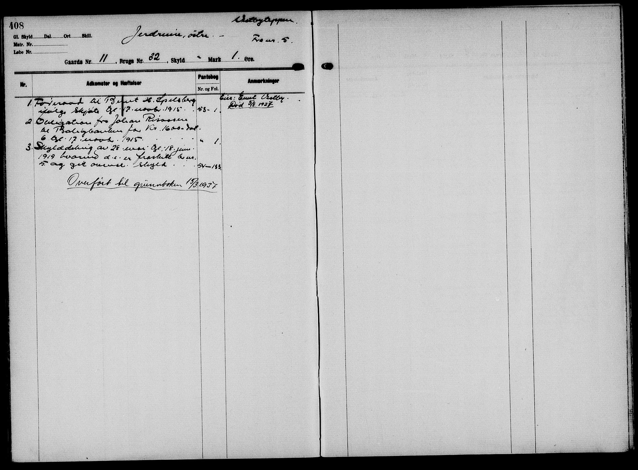 Solør tingrett, AV/SAH-TING-008/H/Ha/Hak/L0001: Panteregister nr. I, 1900-1935, s. 408