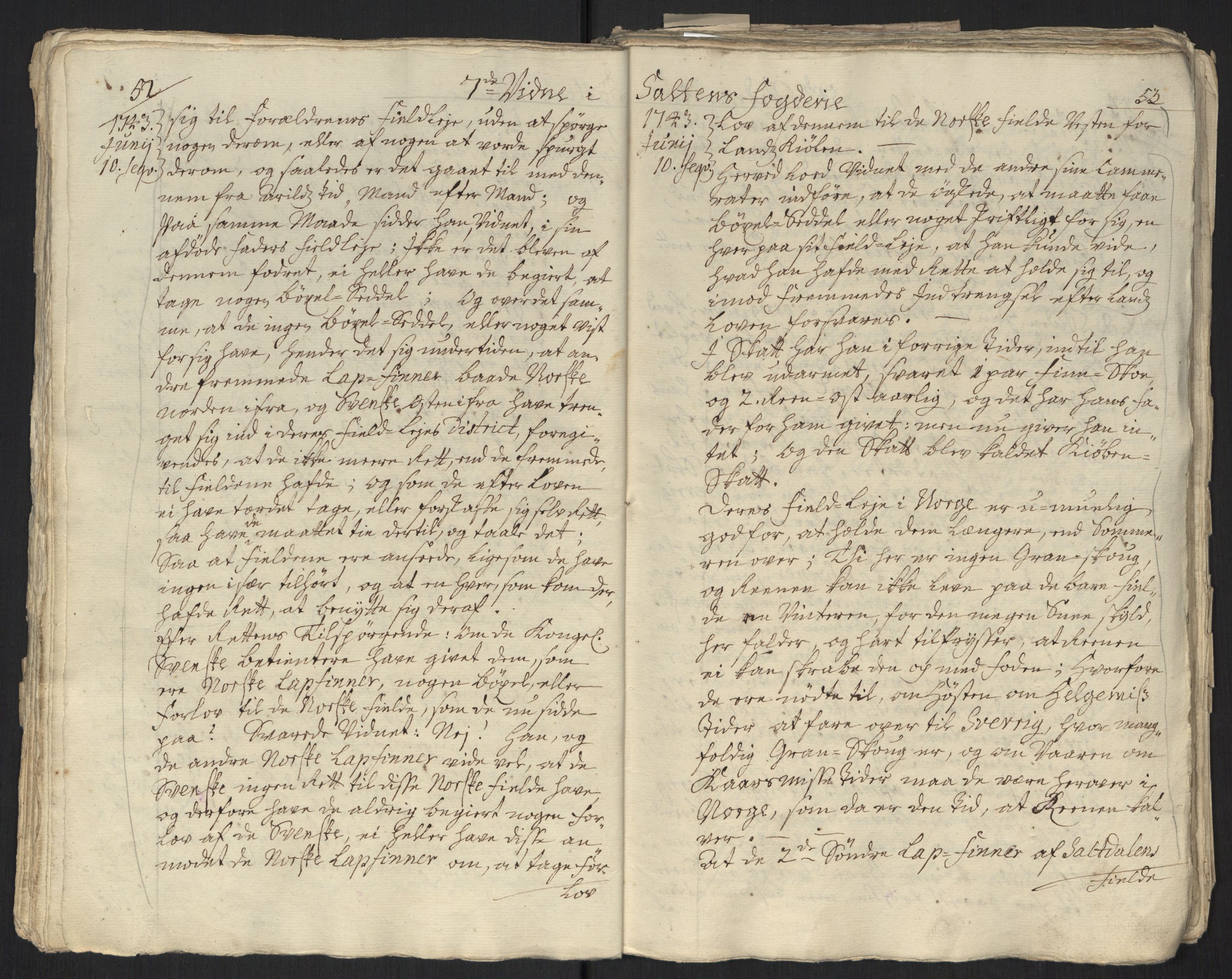 Danske Kanselli, Grensearkivet, AV/RA-EA-4062/F/L0011a/0001: Volum XXIII-XXVIa / Vol. XXIII: Major Schnitlers grenseeksaminasjonsprotokoll, 3. bind, 1743, s. 52-53