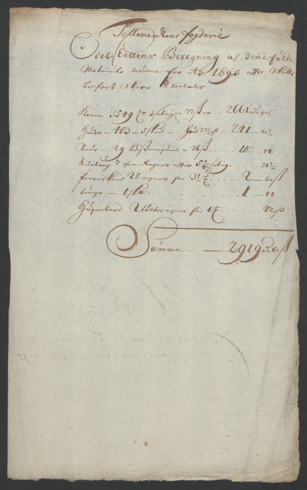 Rentekammeret inntil 1814, Reviderte regnskaper, Fogderegnskap, RA/EA-4092/R36/L2093: Fogderegnskap Øvre og Nedre Telemark og Bamble, 1695, s. 289