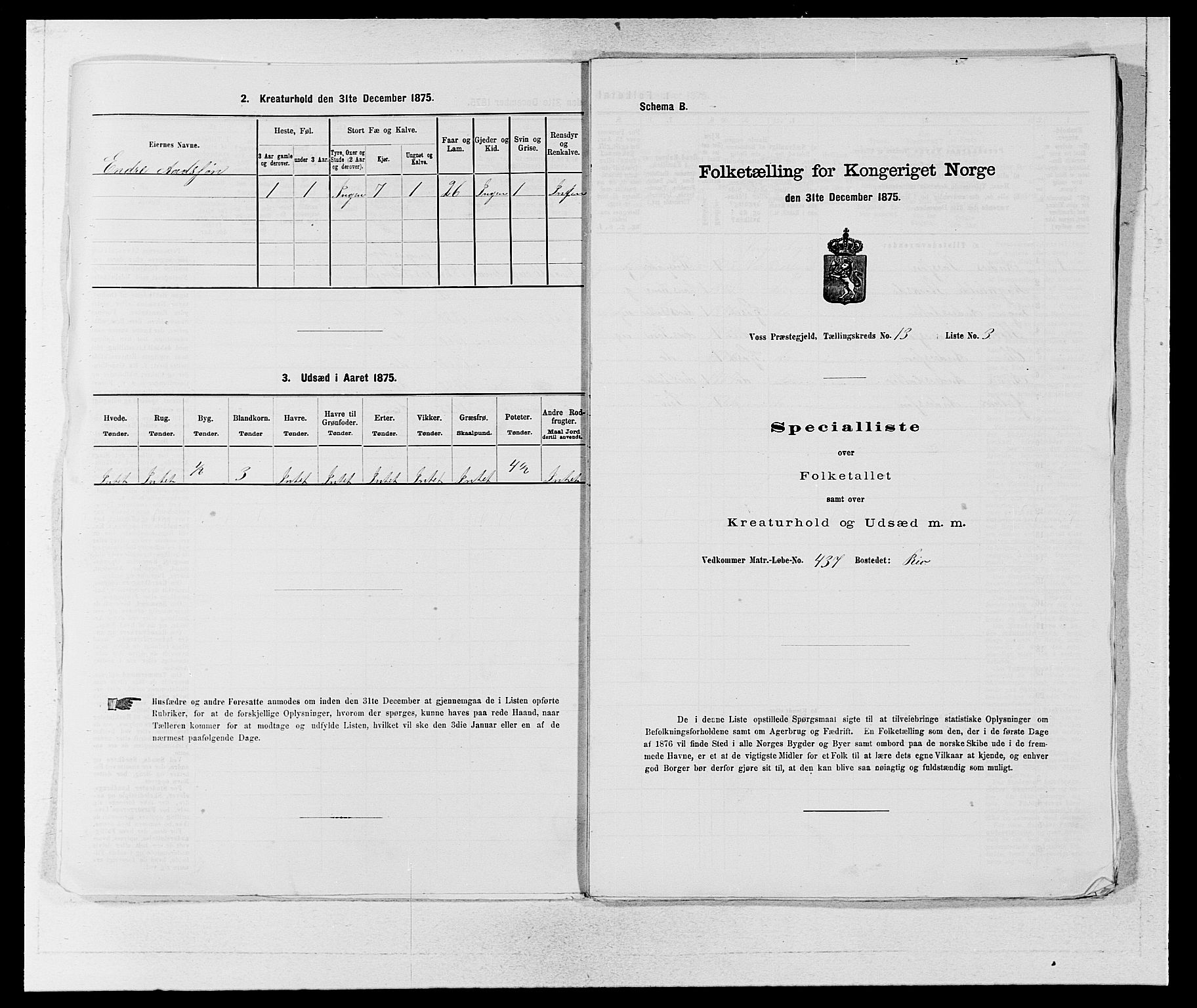 SAB, Folketelling 1875 for 1235P Voss prestegjeld, 1875, s. 1491