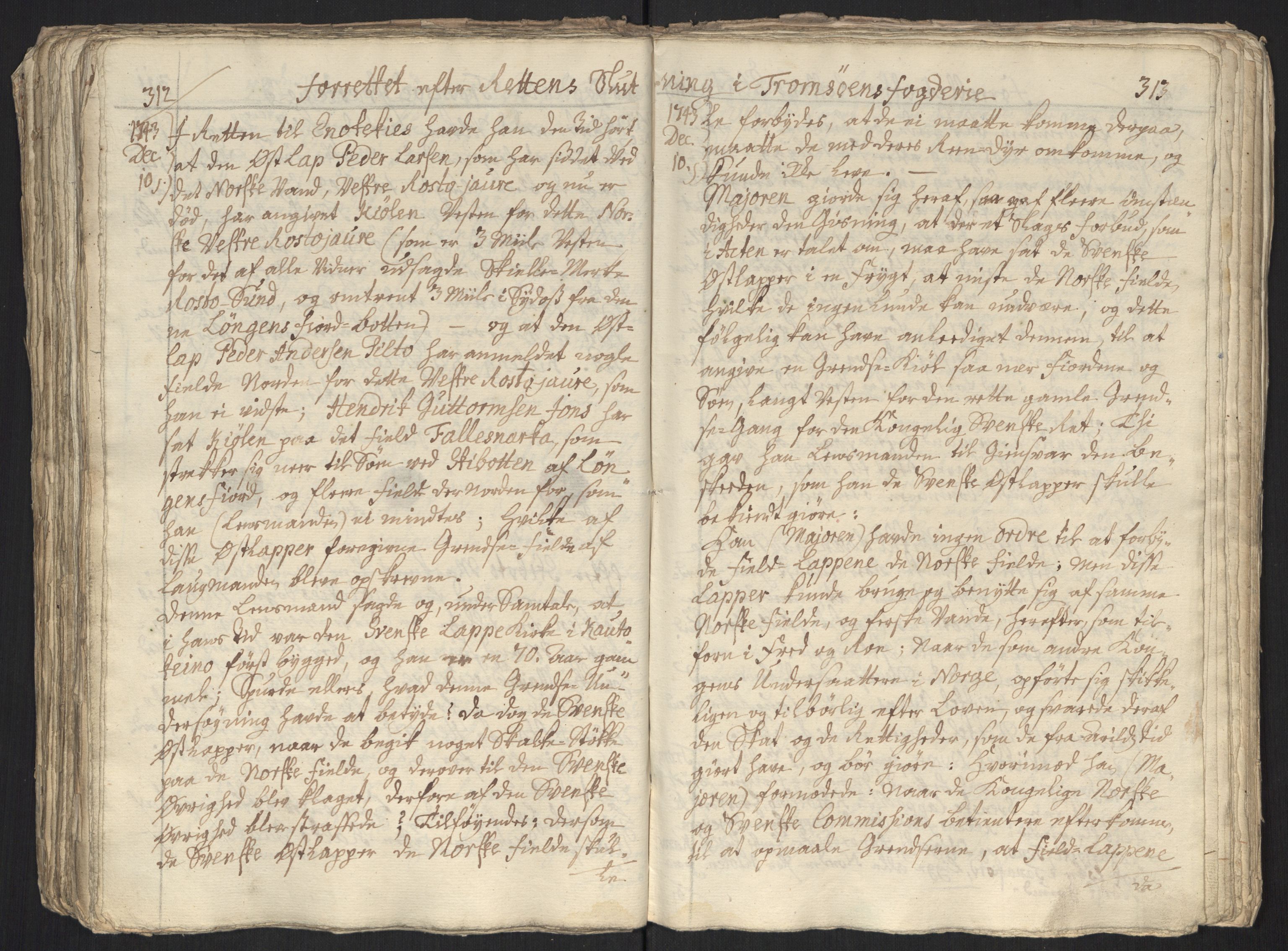 Danske Kanselli, Grensearkivet, AV/RA-EA-4062/F/L0011a/0002: Volum XXIII-XXVIa / Vol. XXIV: Major Schnitlers grenseeksaminasjonsprotokoll, 4. bind, 1743, s. 312-313