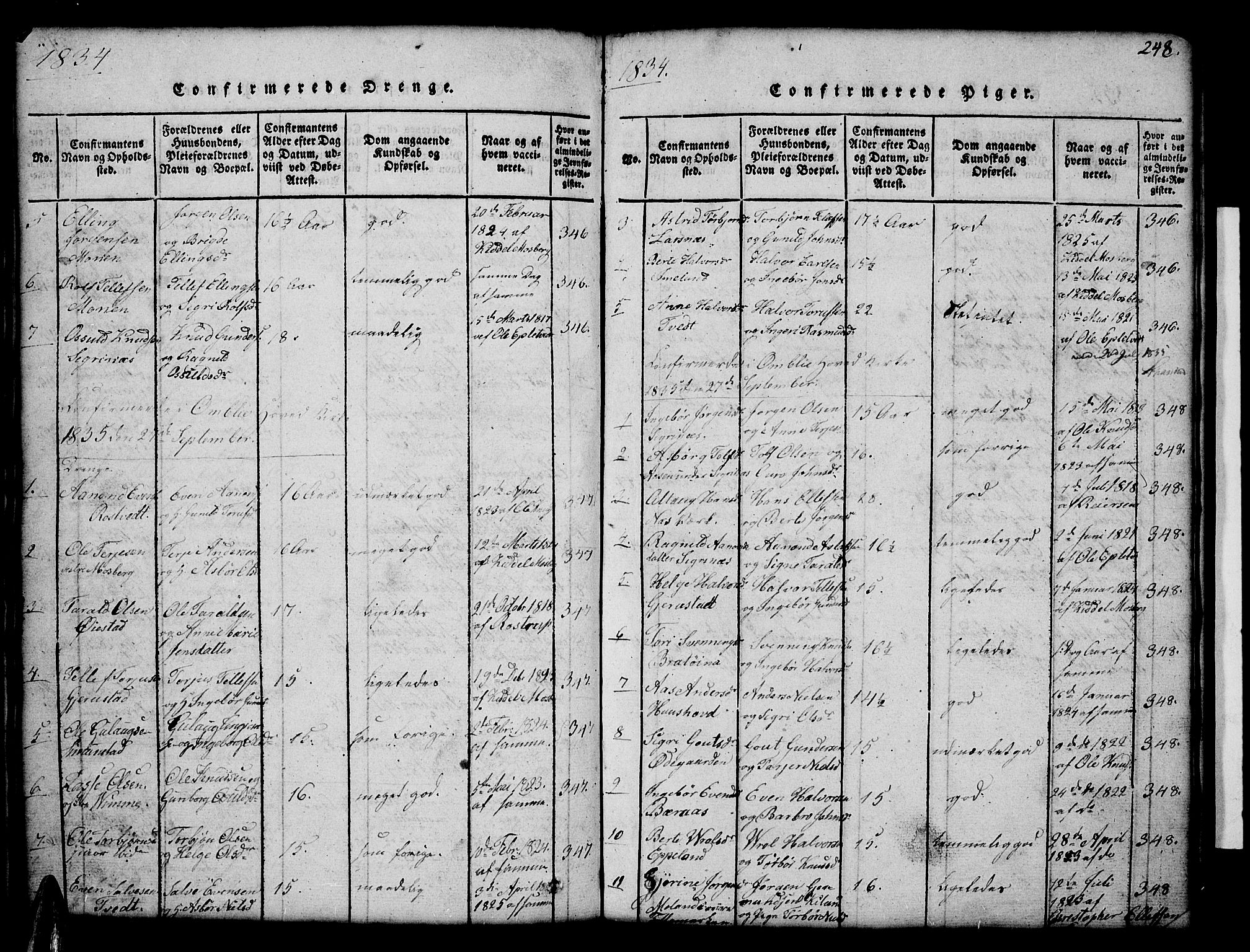Åmli sokneprestkontor, SAK/1111-0050/F/Fb/Fbc/L0001: Klokkerbok nr. B 1, 1816-1867, s. 248